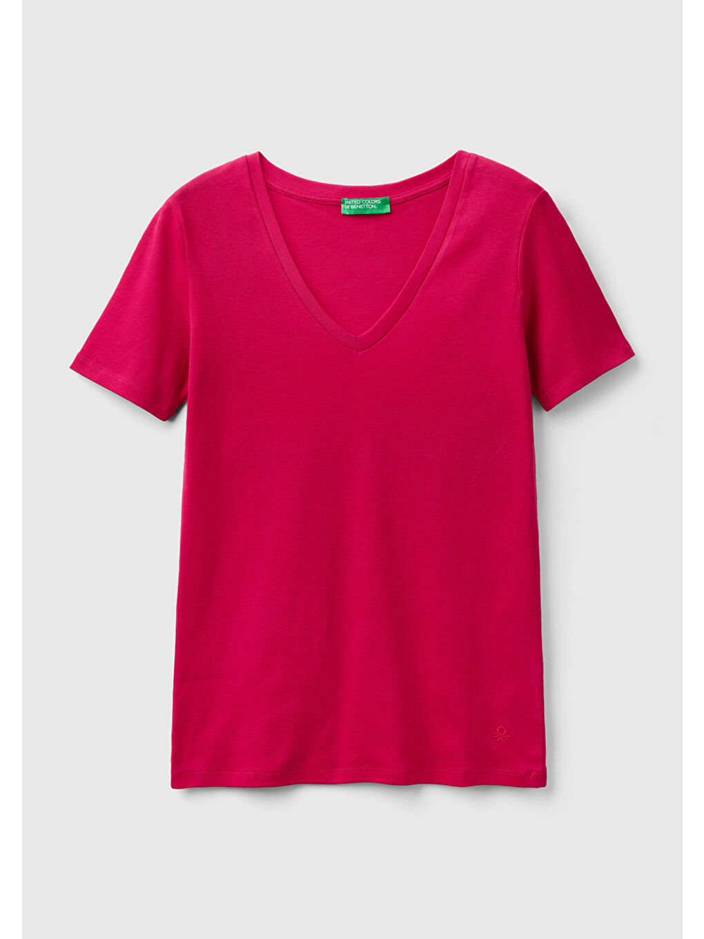 United Colors Of Benetton Kadın Fuşya %100 Pamuk V Yaka Basic T-Shirt - 1