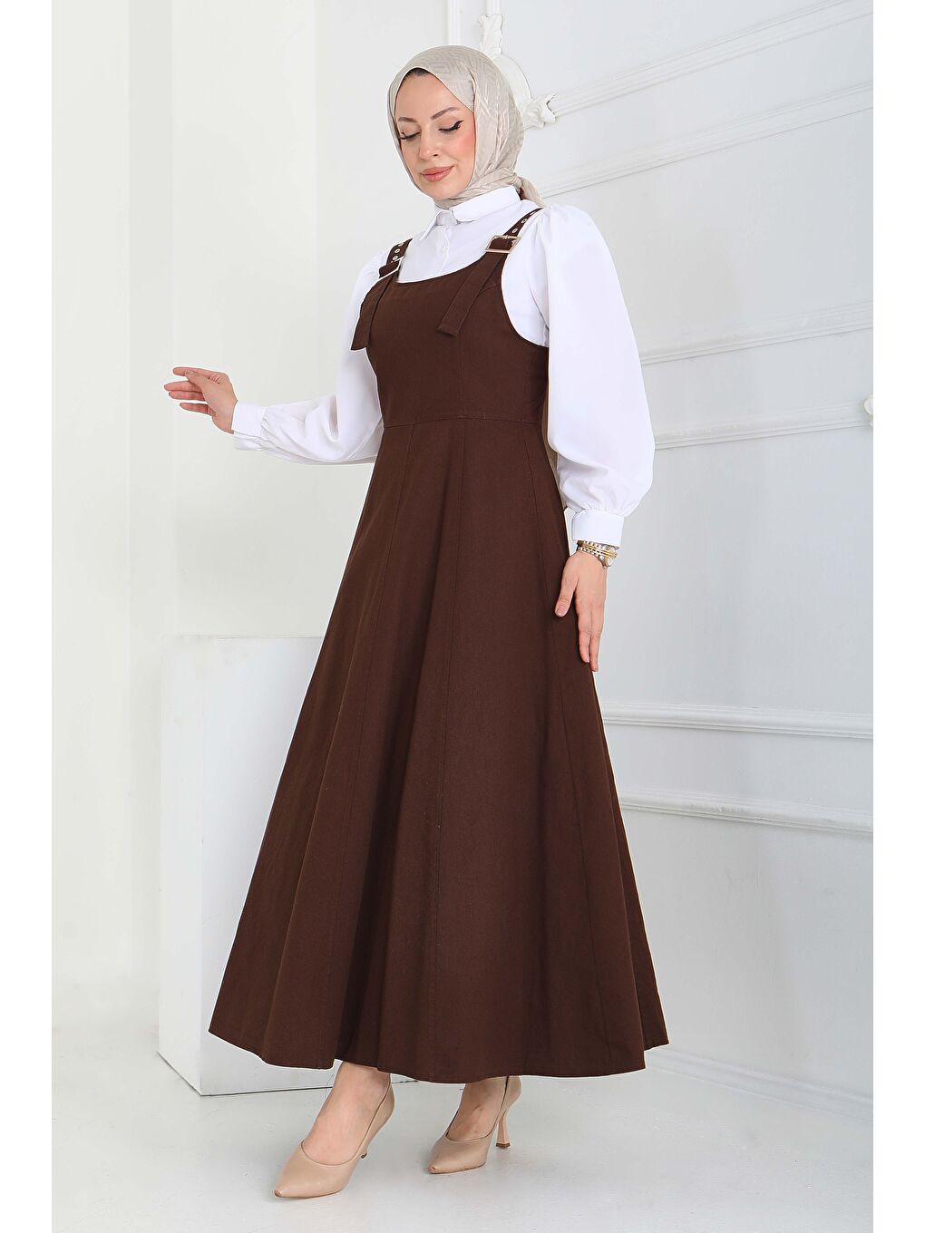 Kahverengi Askılı Gabardin Salopet Kahve - 27832-KAHVE-2