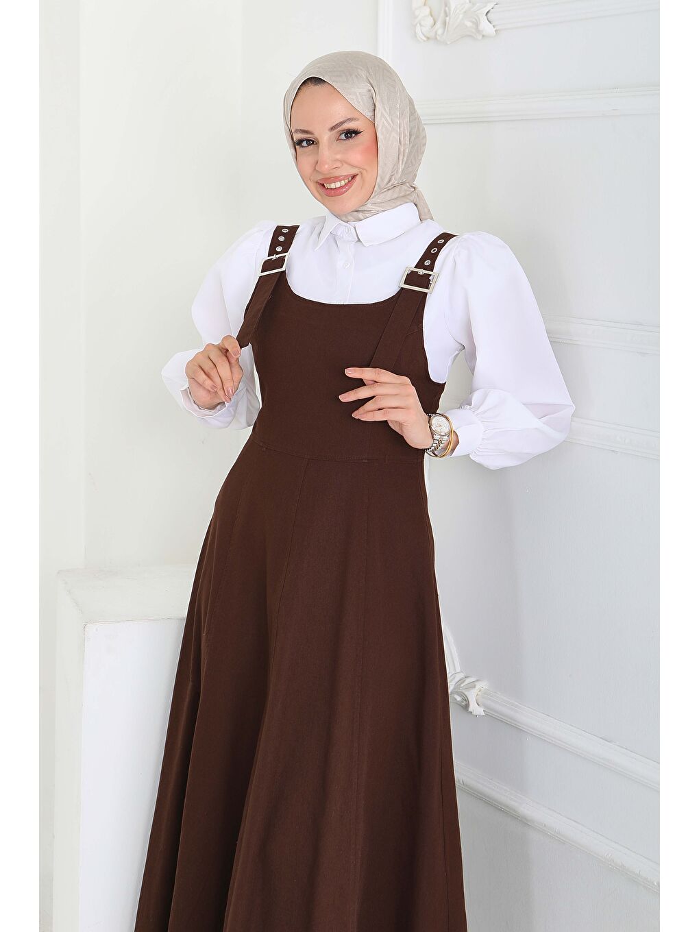 Kahverengi Askılı Gabardin Salopet Kahve - 27832-KAHVE-3