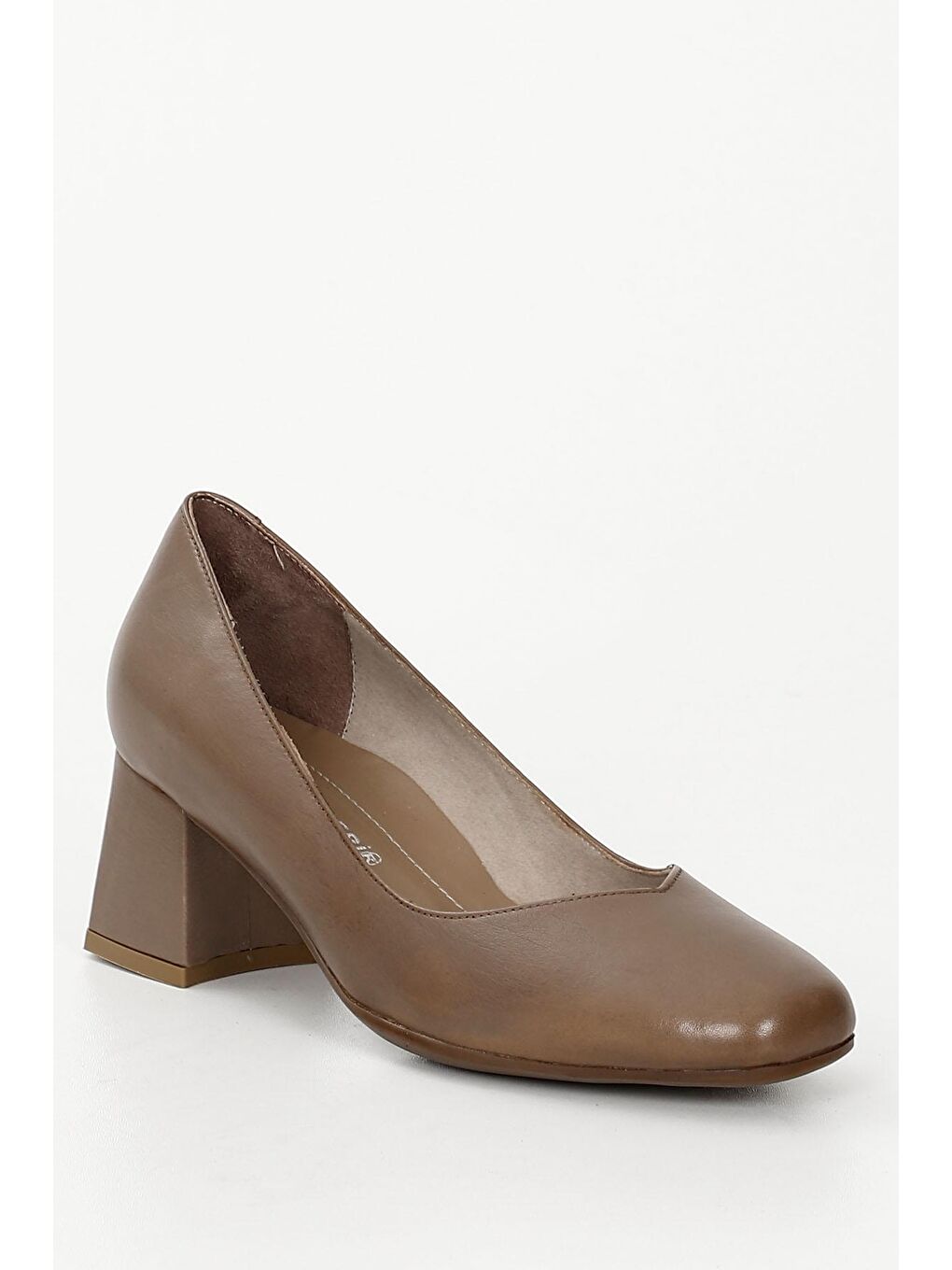 Bej VİZON  Hakiki Deri Orta Kalın Topuklu Kadın Ayakkabı 24226-4