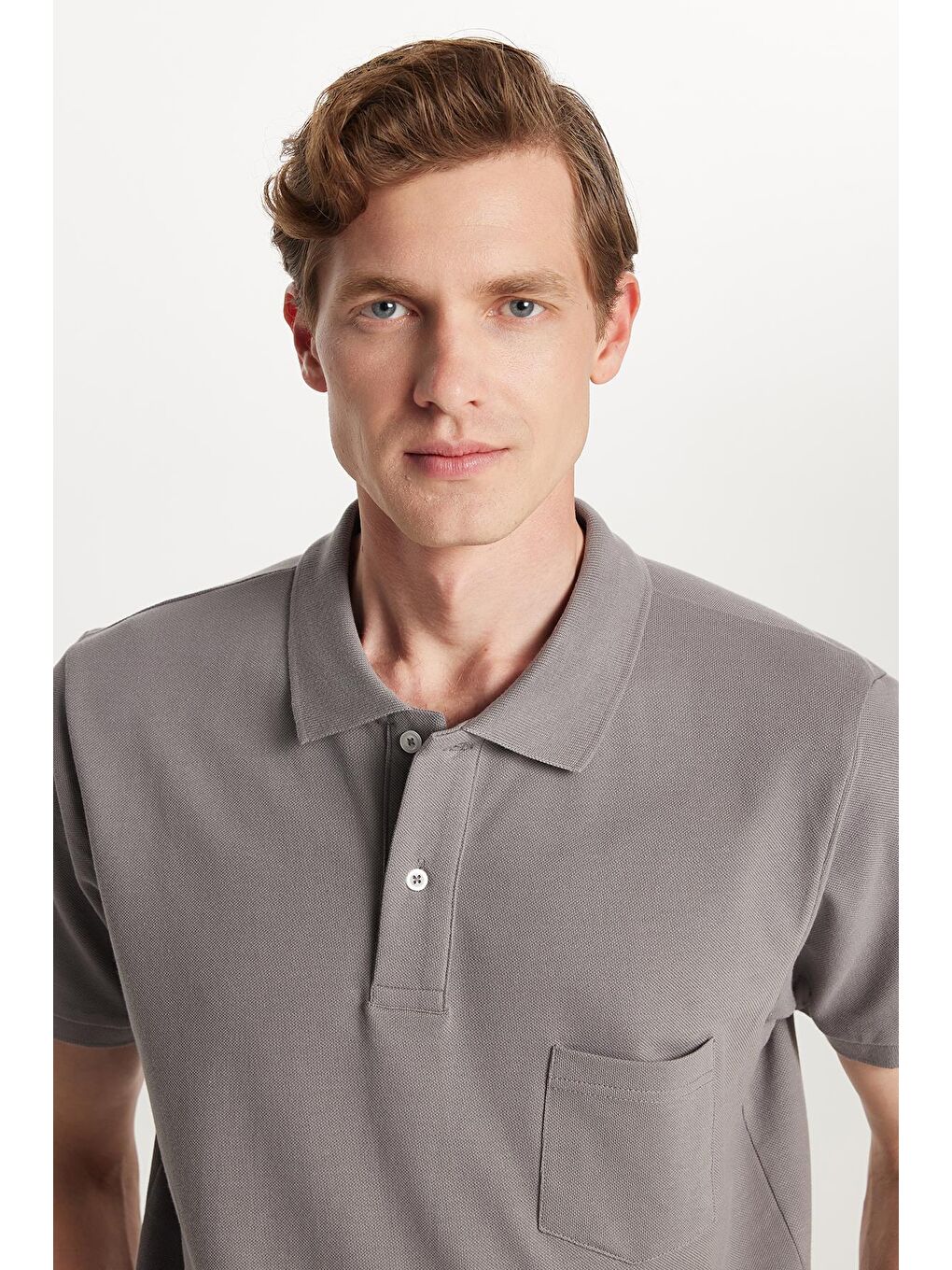 Erkek Regular Fit Klasik Kesim %100 Pamuk Düz Pike Koyu Gri Polo Yaka Tişört-1