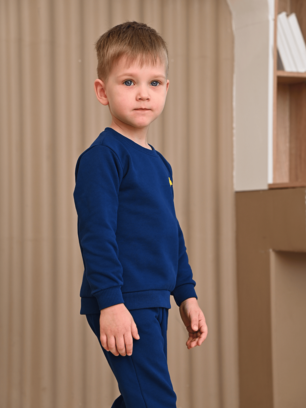 Lacivert Bisiklet Yaka Baskılı Erkek Çocuk Sweatshirt ve Eşofman Alt 2'li Takım-1