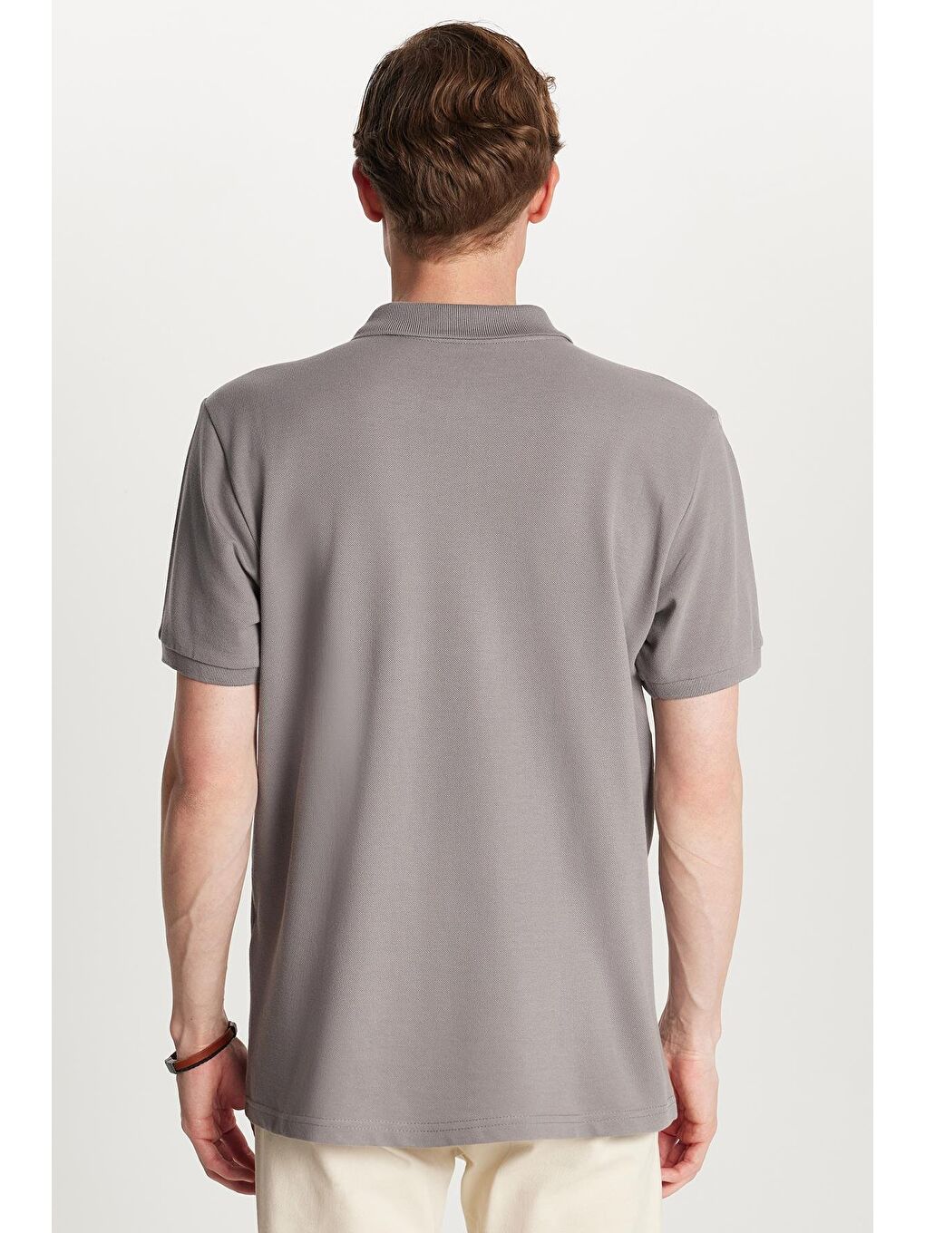 Erkek Regular Fit Klasik Kesim %100 Pamuk Düz Pike Koyu Gri Polo Yaka Tişört-4