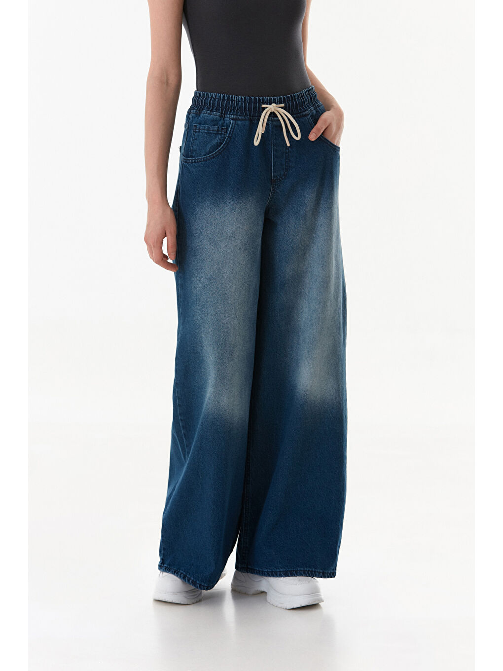 Mavi Beli Bağlamalı Eskitme Görünümlü Palazzo Jean-1