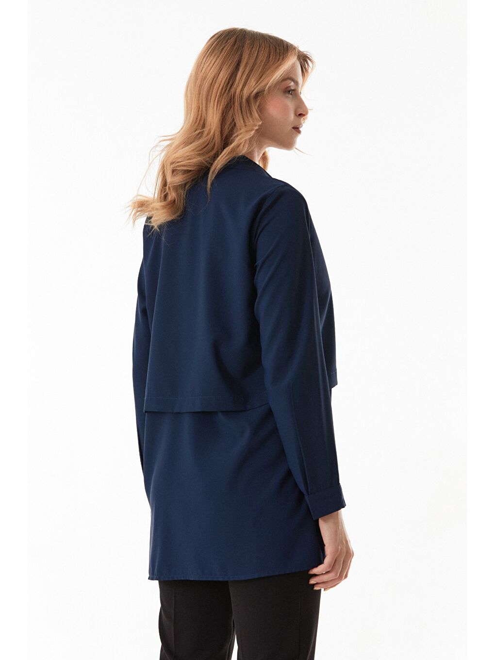 Lacivert Düğmeli Önü Bağlamalı Gömlek-3