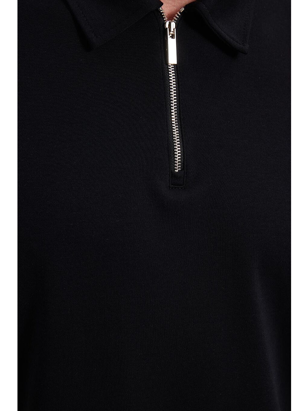 Erkek Relax Fit Rahat Kesim %100 Pamuk Yarım Fermuarlı Polo Yaka İnterlok Siyah Sweatshirt-4