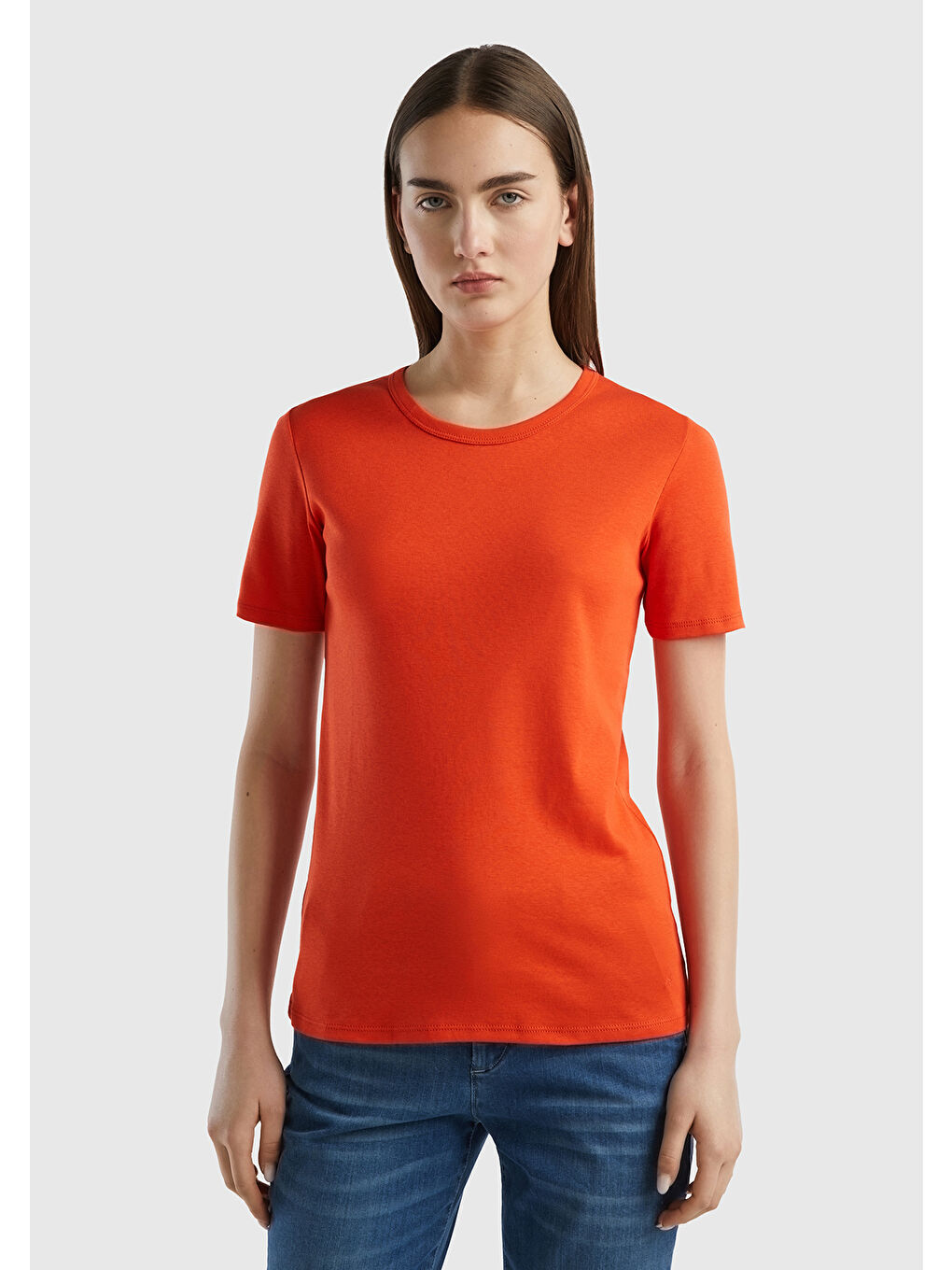 United Colors Of Benetton Kadın Kırmızı  100 Pamuk Basic Kısa Kollu Bisiklet Yaka T Shirt