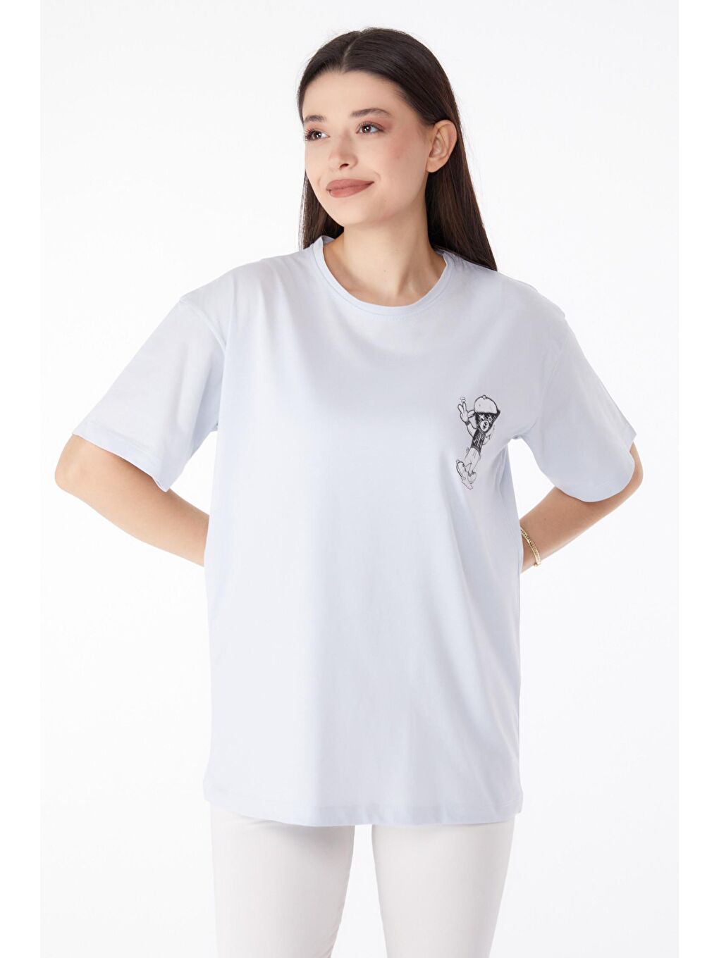 TOFİSA Lila Düz Bisiklet Yaka Kadın Lila Baskılı T-shirt - 25287