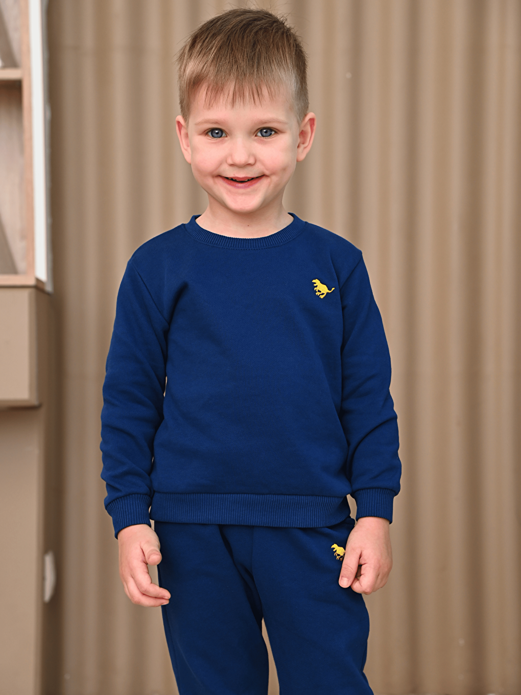 Lacivert Bisiklet Yaka Baskılı Erkek Çocuk Sweatshirt ve Eşofman Alt 2'li Takım-2