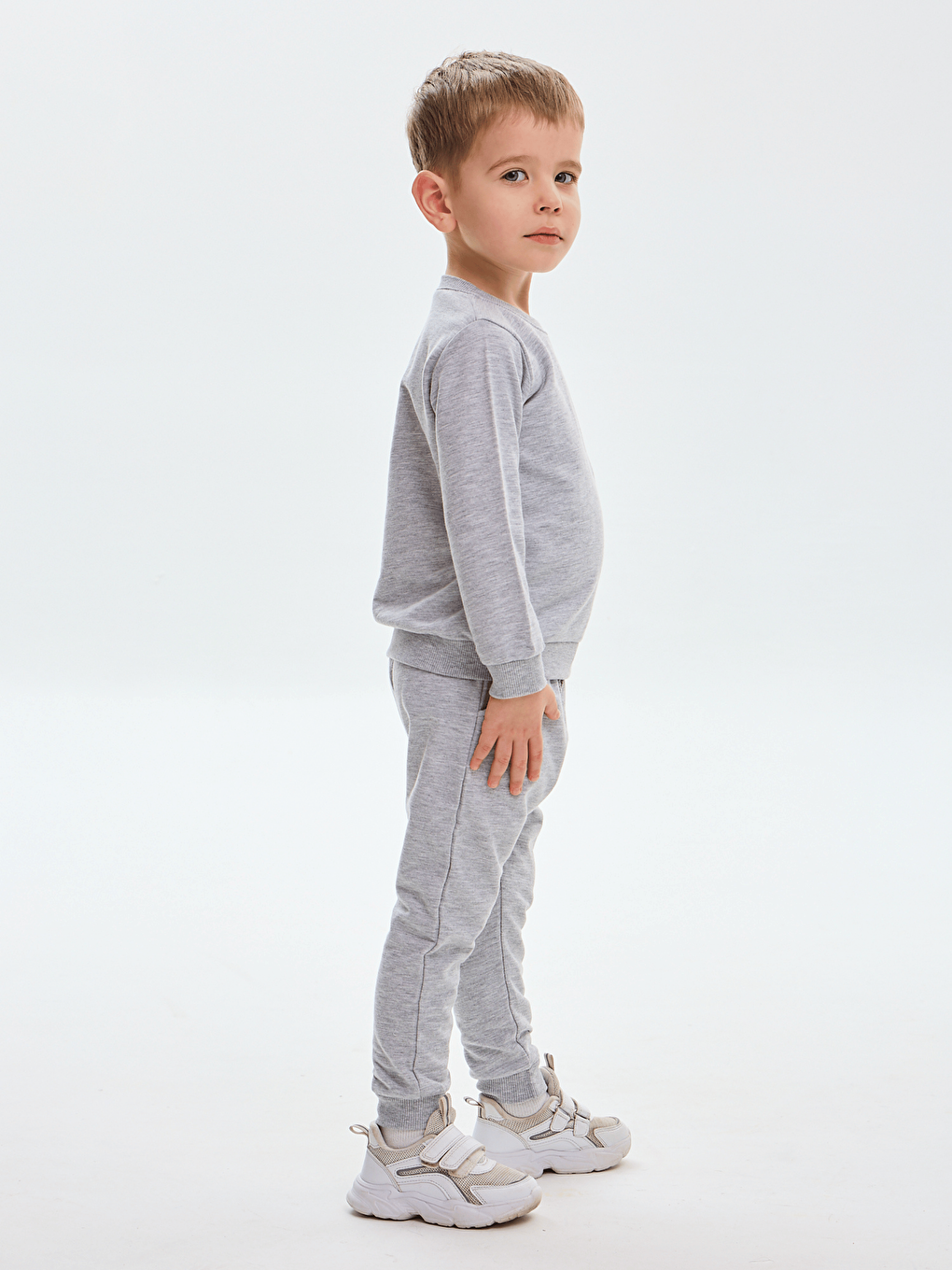 Gri Bisiklet Yaka Baskılı Erkek Çocuk Sweatshirt ve Eşofman Alt 2'li Takım-2