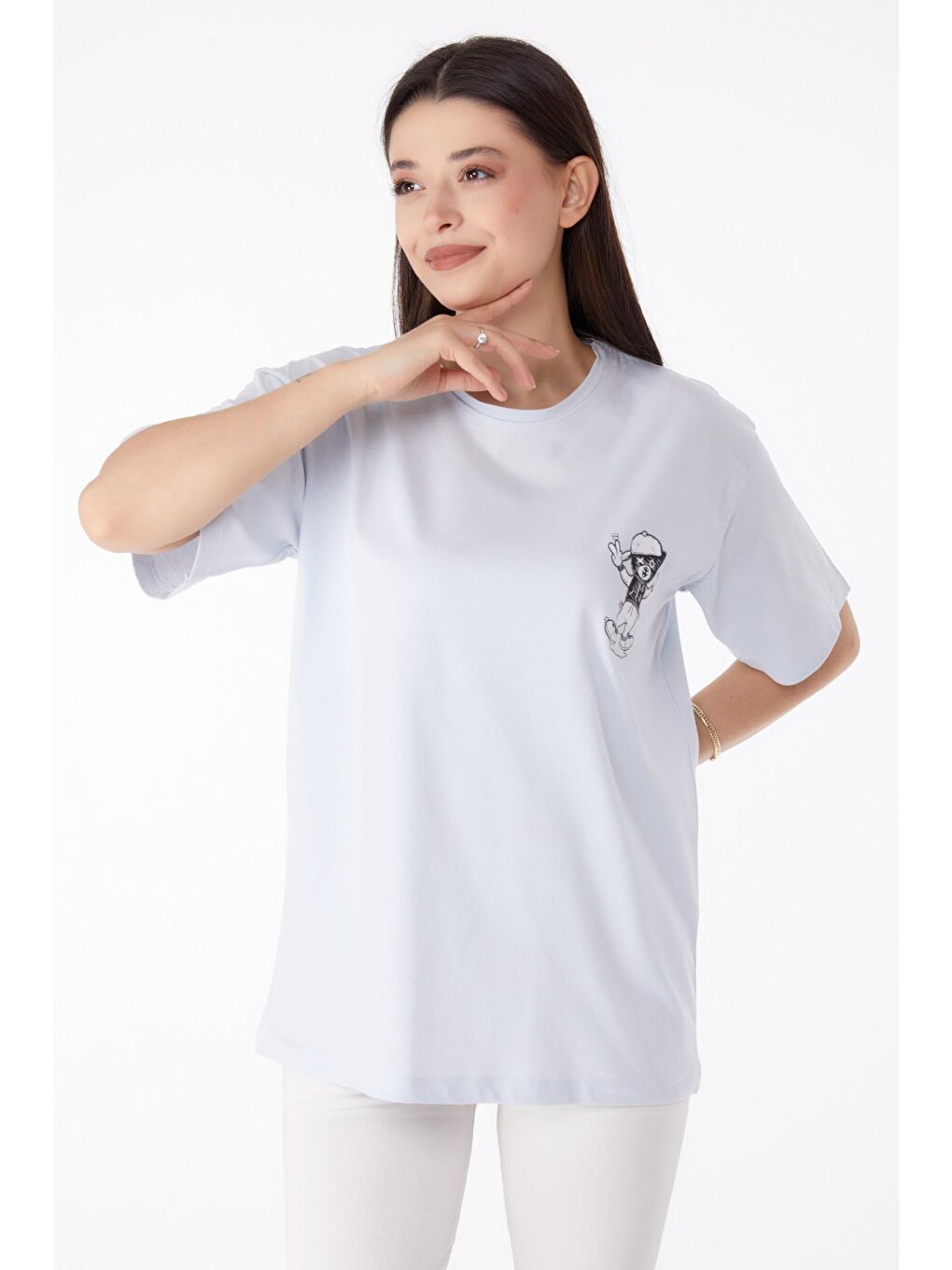 TOFİSA Lila Düz Bisiklet Yaka Kadın Lila Baskılı T-shirt - 25287 - 1