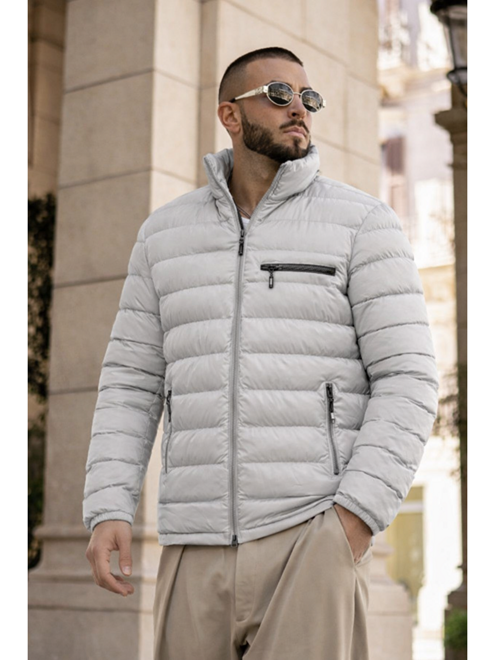 Erkek Günlük Cepli Basic Astarlı Gri Şişme Mont-1