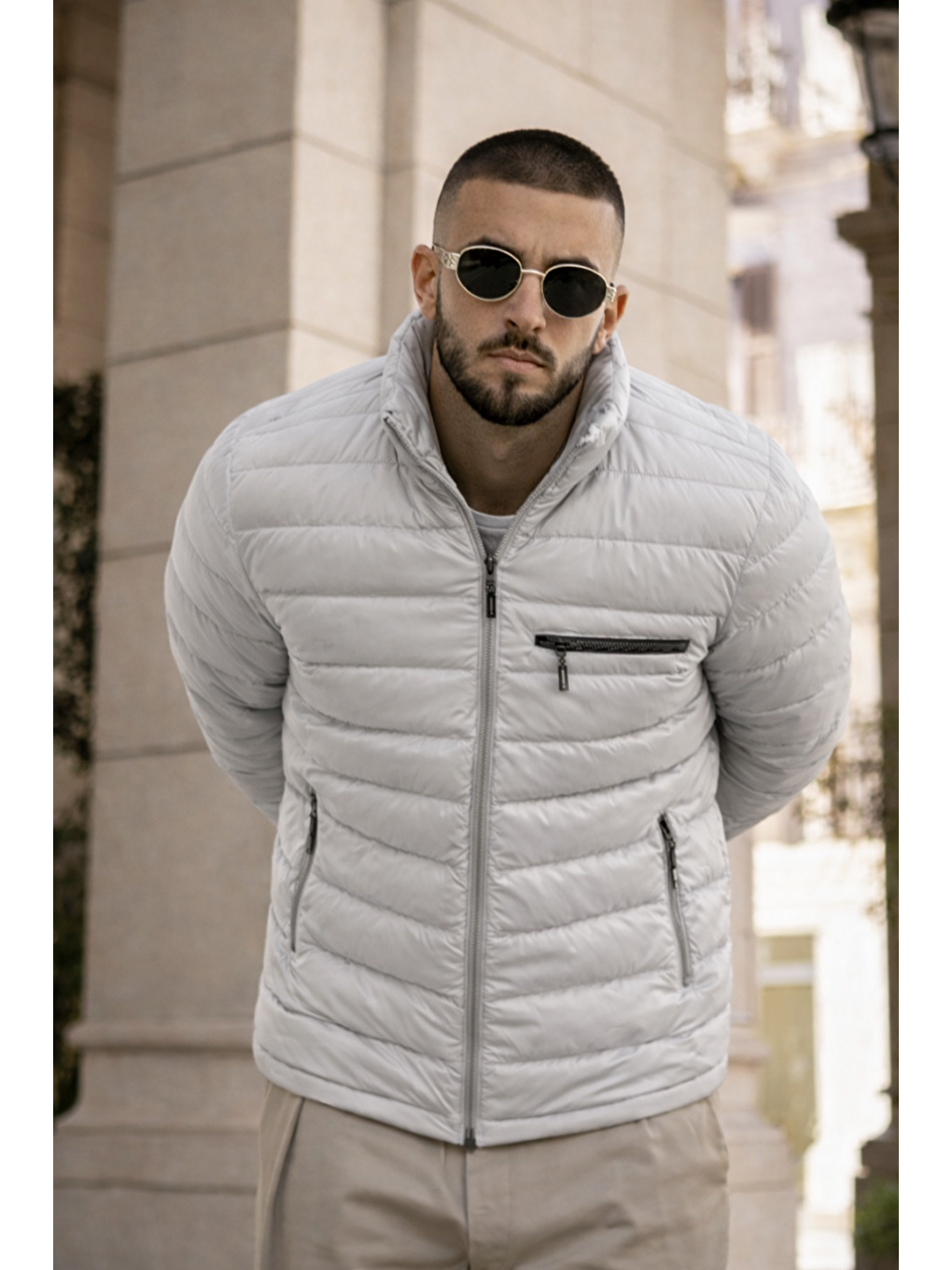 Erkek Günlük Cepli Basic Astarlı Gri Şişme Mont-2