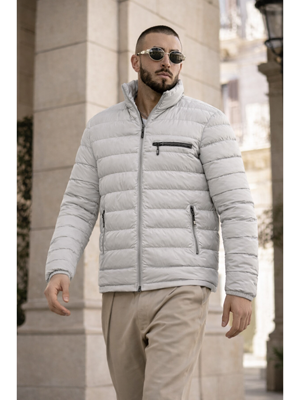 Erkek Günlük Cepli Basic Astarlı Gri Şişme Mont-3