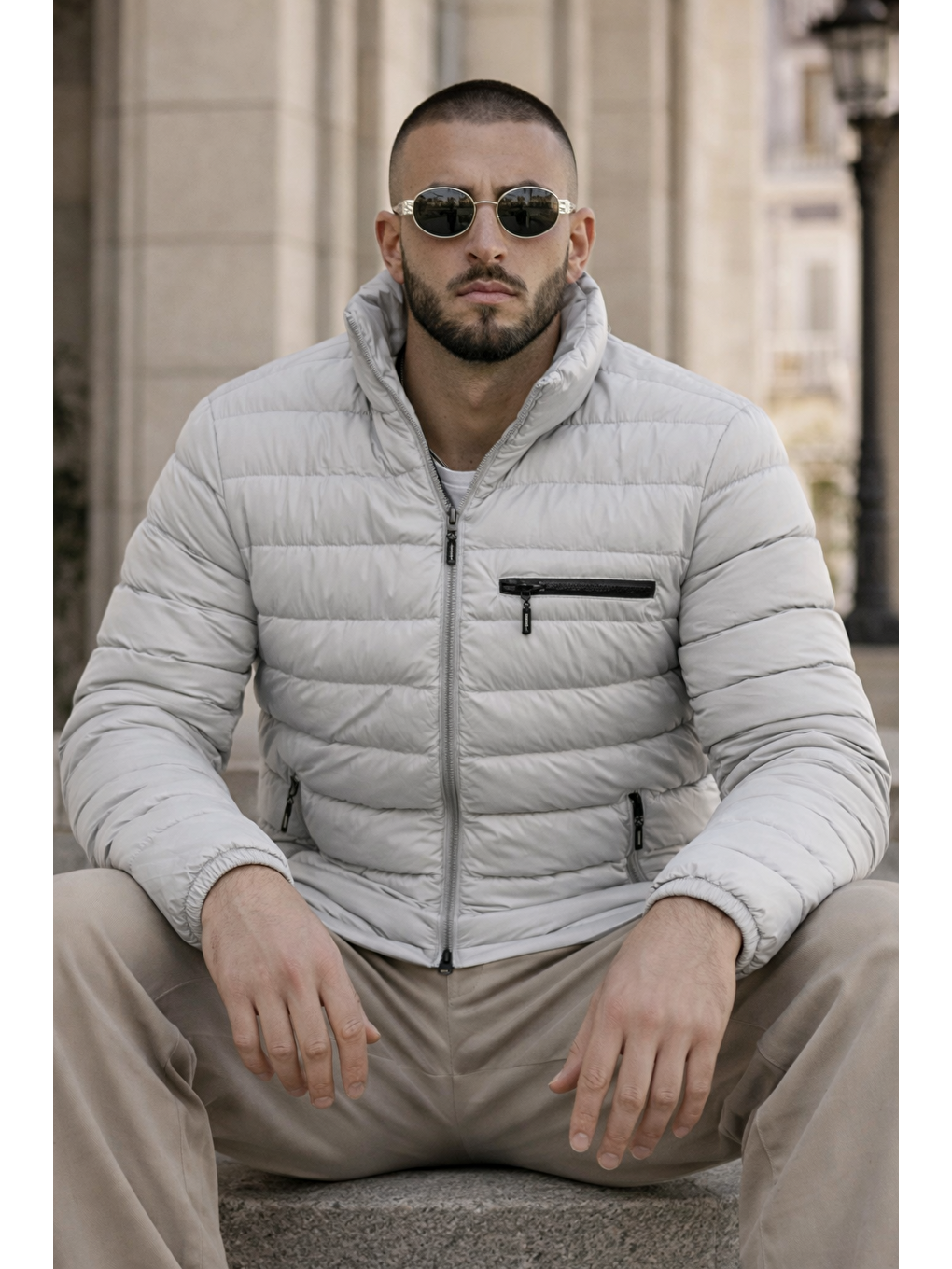 Erkek Günlük Cepli Basic Astarlı Gri Şişme Mont-4