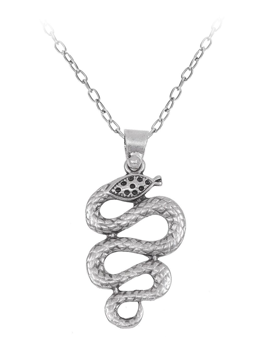 Gri Kadın Antik Gümüş Kaplama Yılan Simge Uçlu Zincir Kolye
