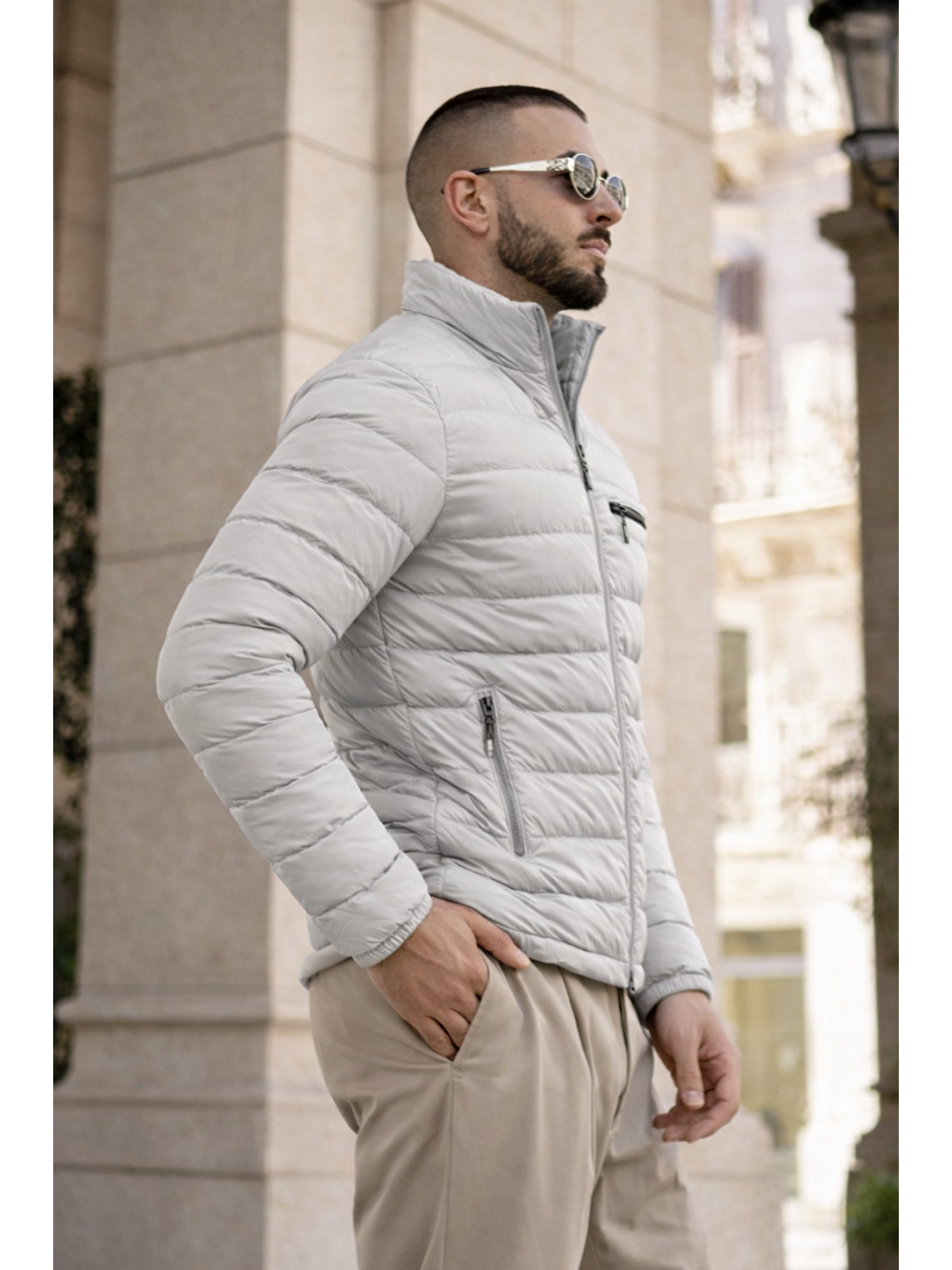 Erkek Günlük Cepli Basic Astarlı Gri Şişme Mont-5