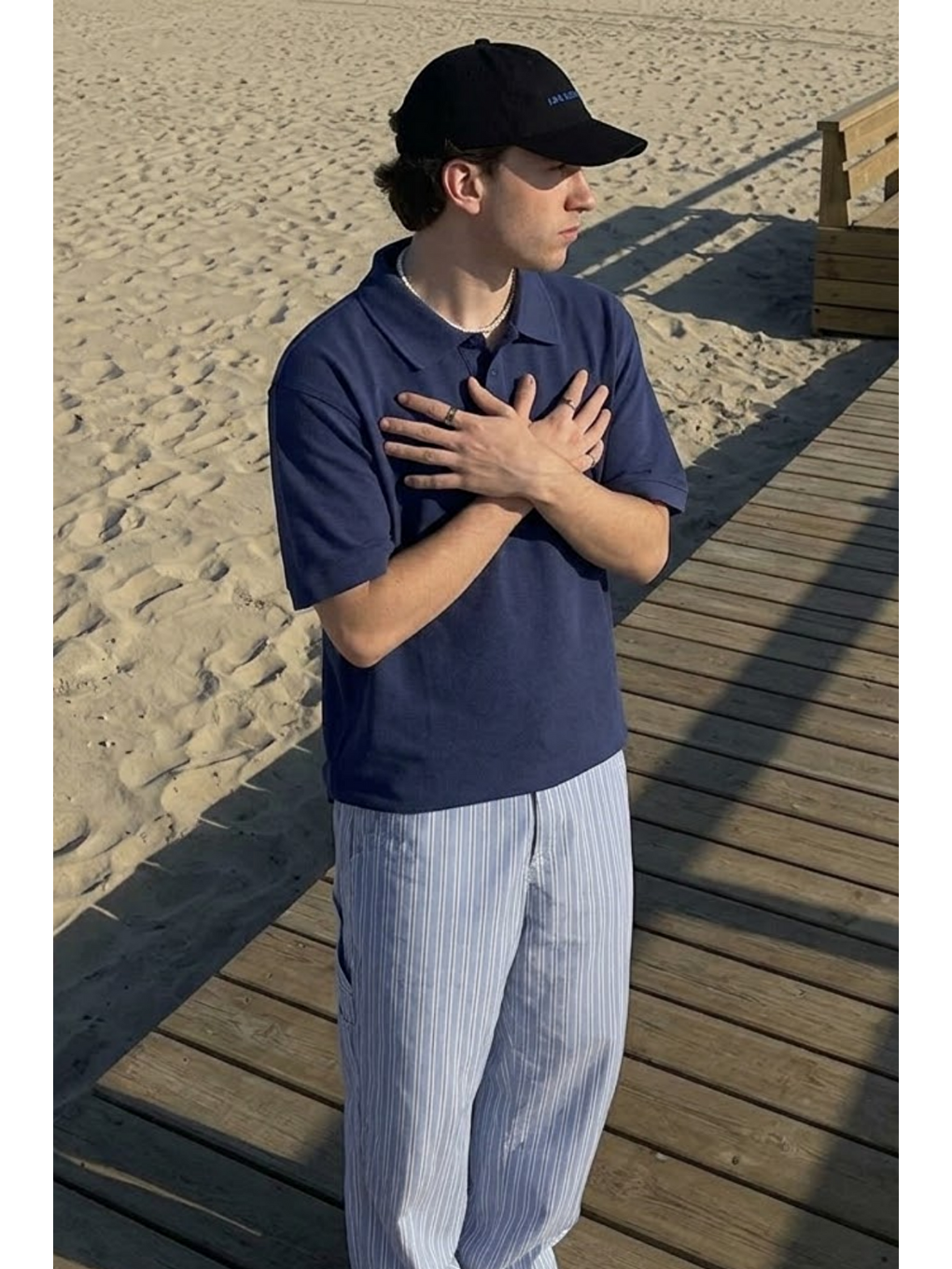 Erkek Casual Rahat Lacivert Polo Yaka Tişört-1