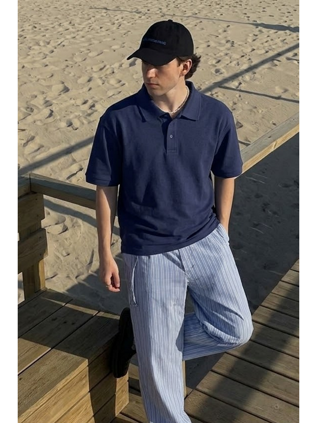 Erkek Casual Rahat Lacivert Polo Yaka Tişört-2