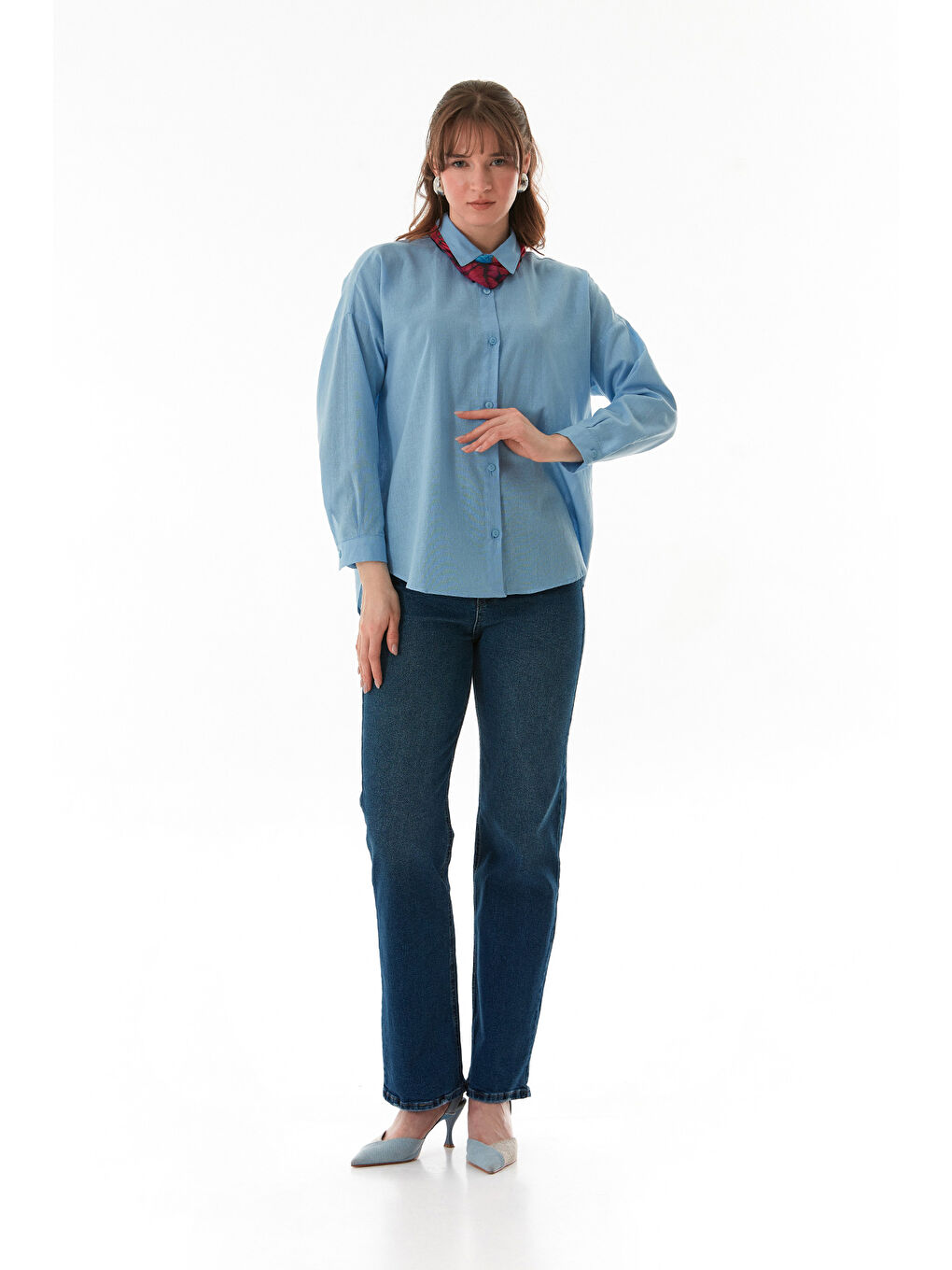 Mavi Basic Arkası Uzun Salaş Gömlek-1
