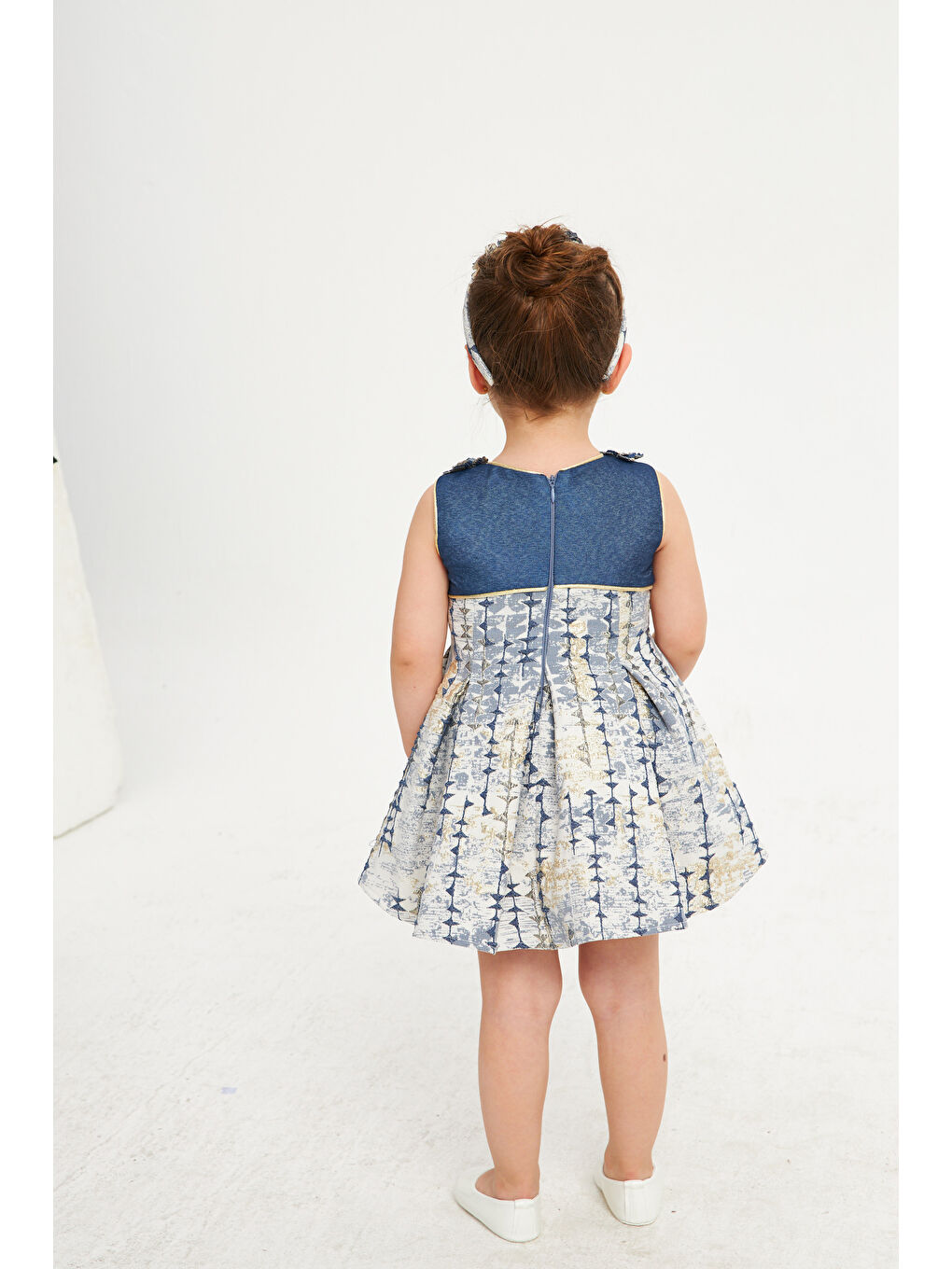 Lacivert Yakası Ve Bandanası Çiçekli Jakar Abiye-2