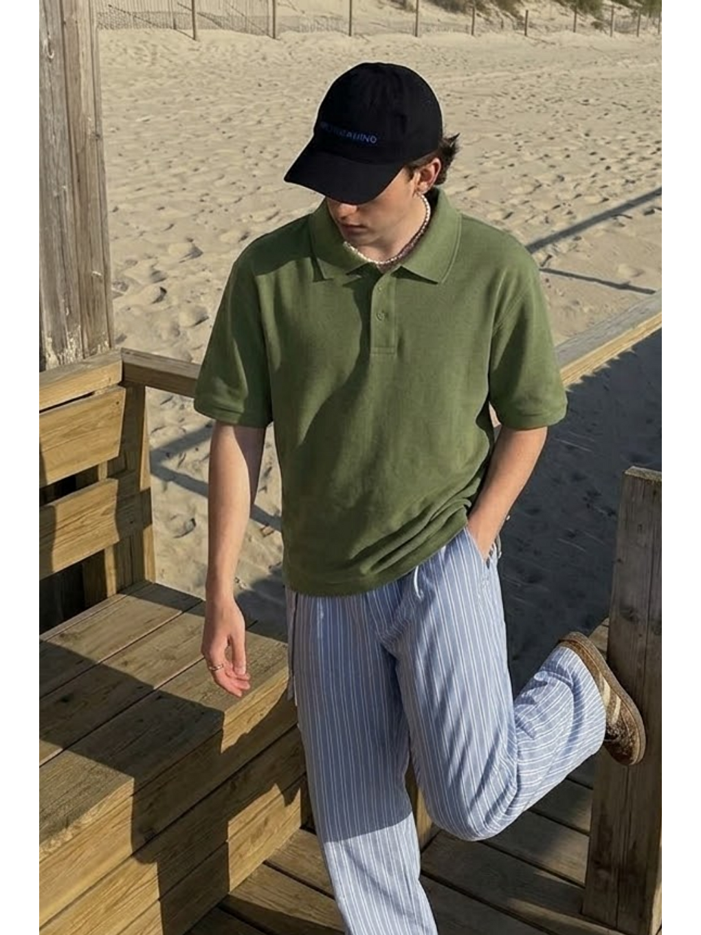 Erkek Casual Rahat Haki Polo Yaka Tişört-2