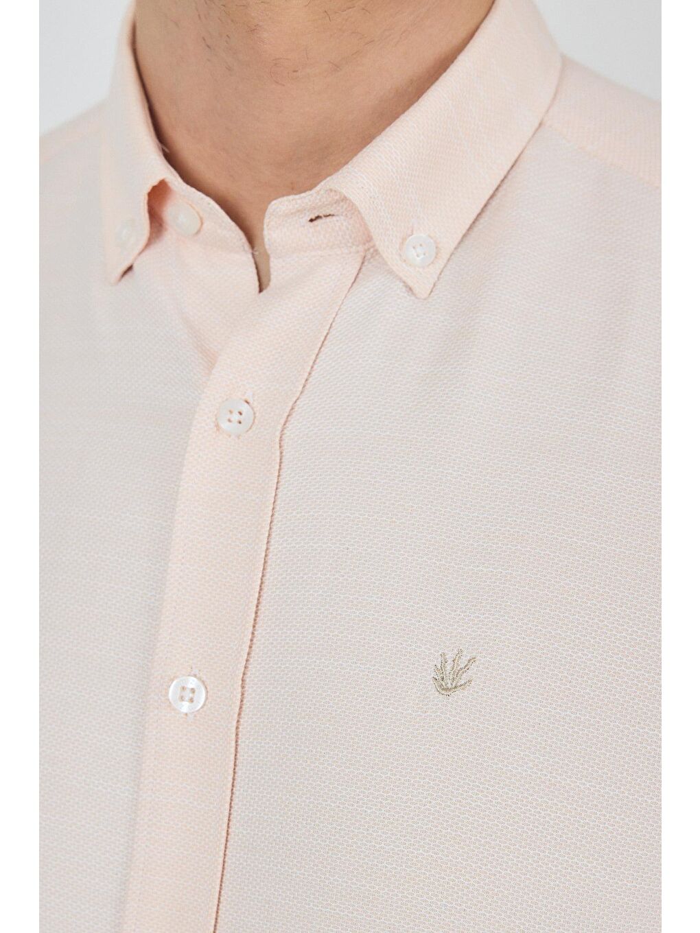 Pembe Uzun Kol Desenli Armürlü Düğmeli Yaka Cepsiz Pamuklu Classic Slim Fit Gömlek 1004250205-3