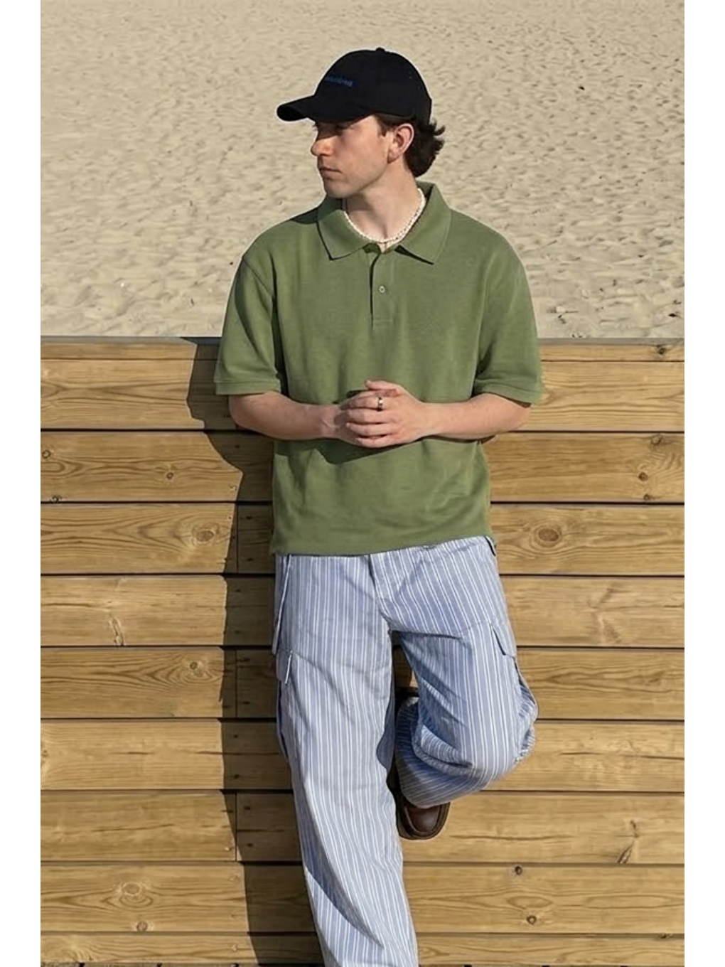 Erkek Casual Rahat Haki Polo Yaka Tişört-3