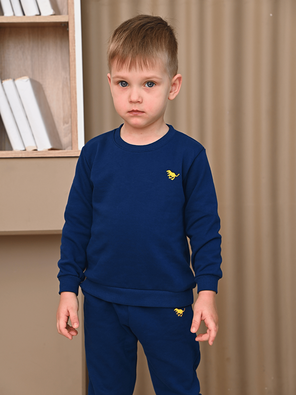 Lacivert Bisiklet Yaka Baskılı Erkek Çocuk Sweatshirt ve Eşofman Alt 2'li Takım-3