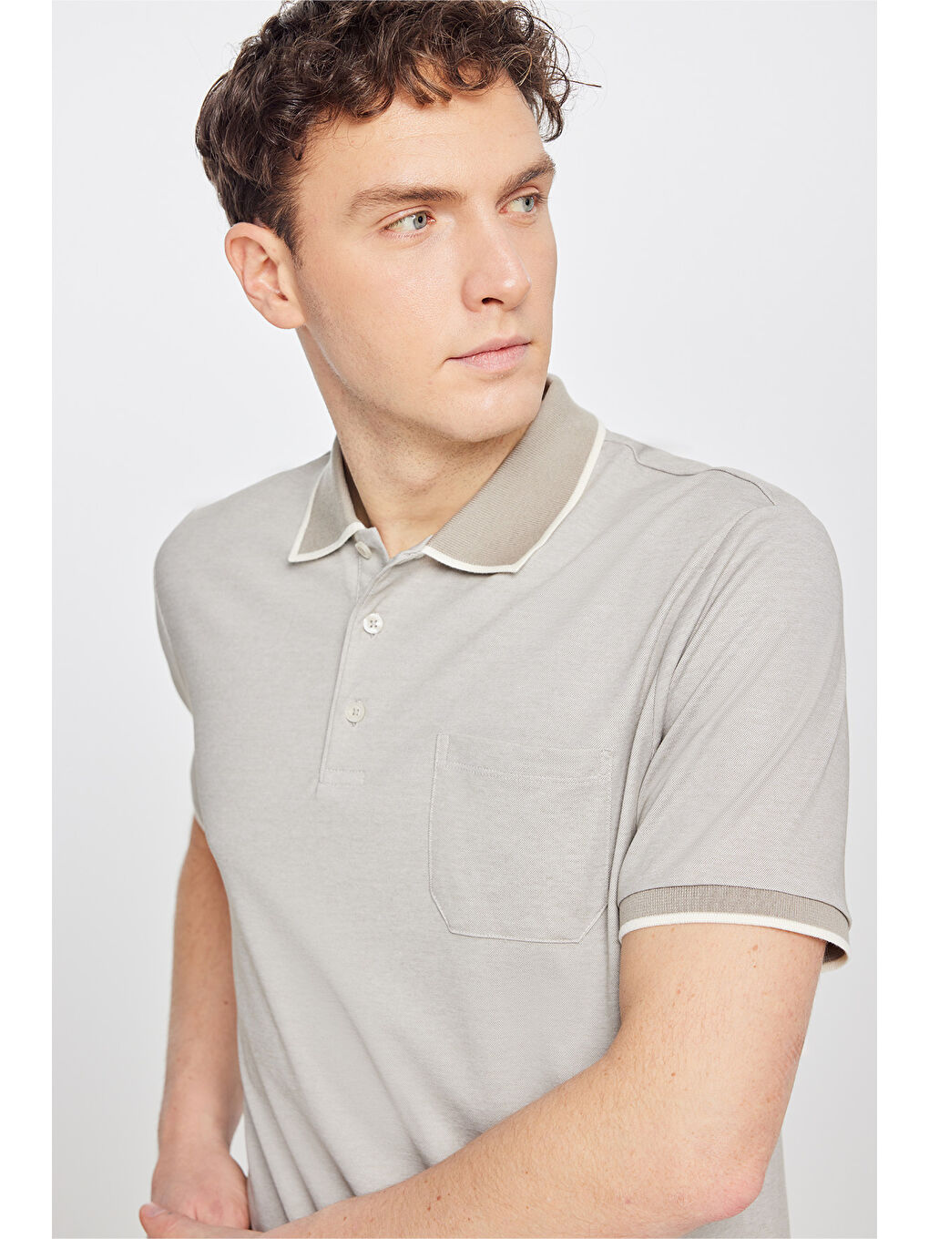 Erkek Bej Pamuklu Comfort Fit Rahat Kesim Polo Yaka Cepli Tişört-3