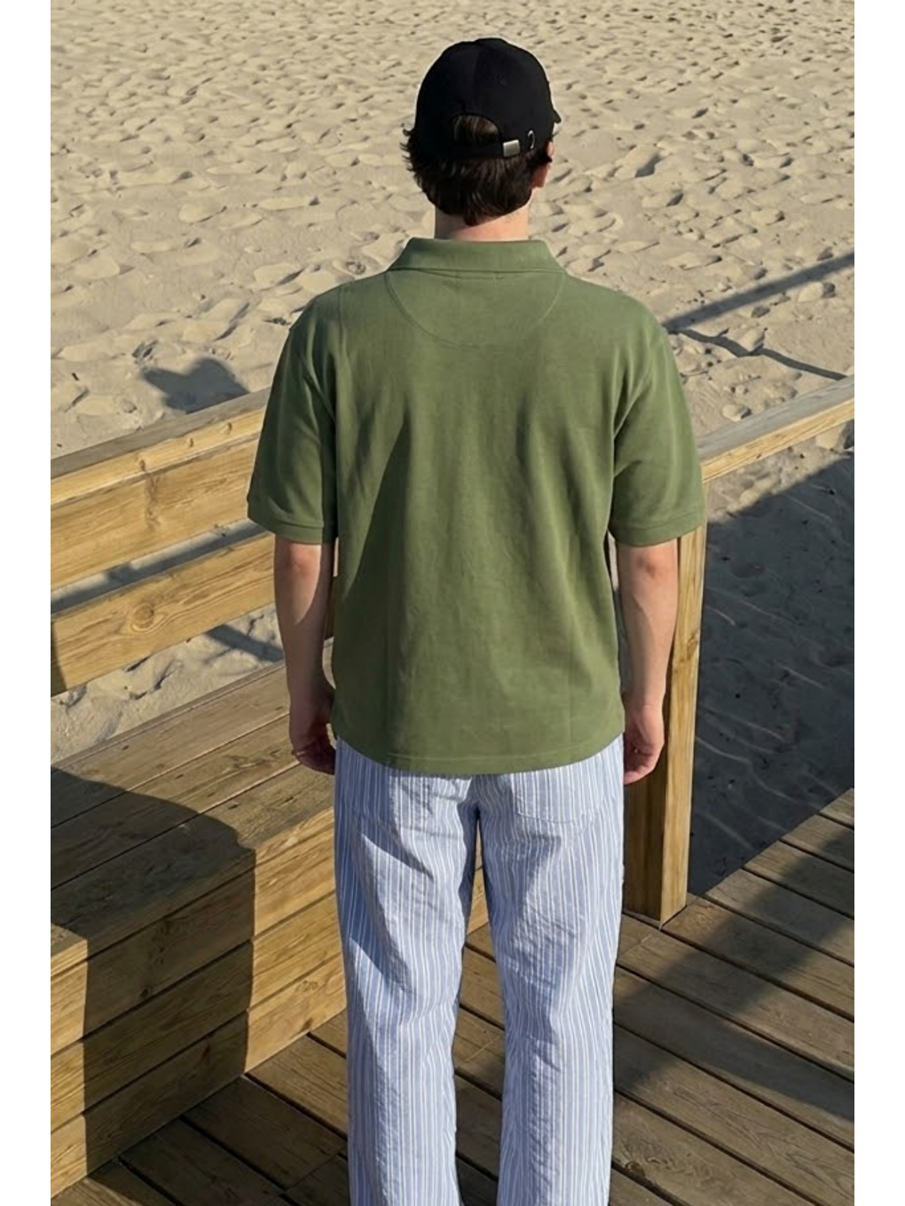 Erkek Casual Rahat Haki Polo Yaka Tişört-4