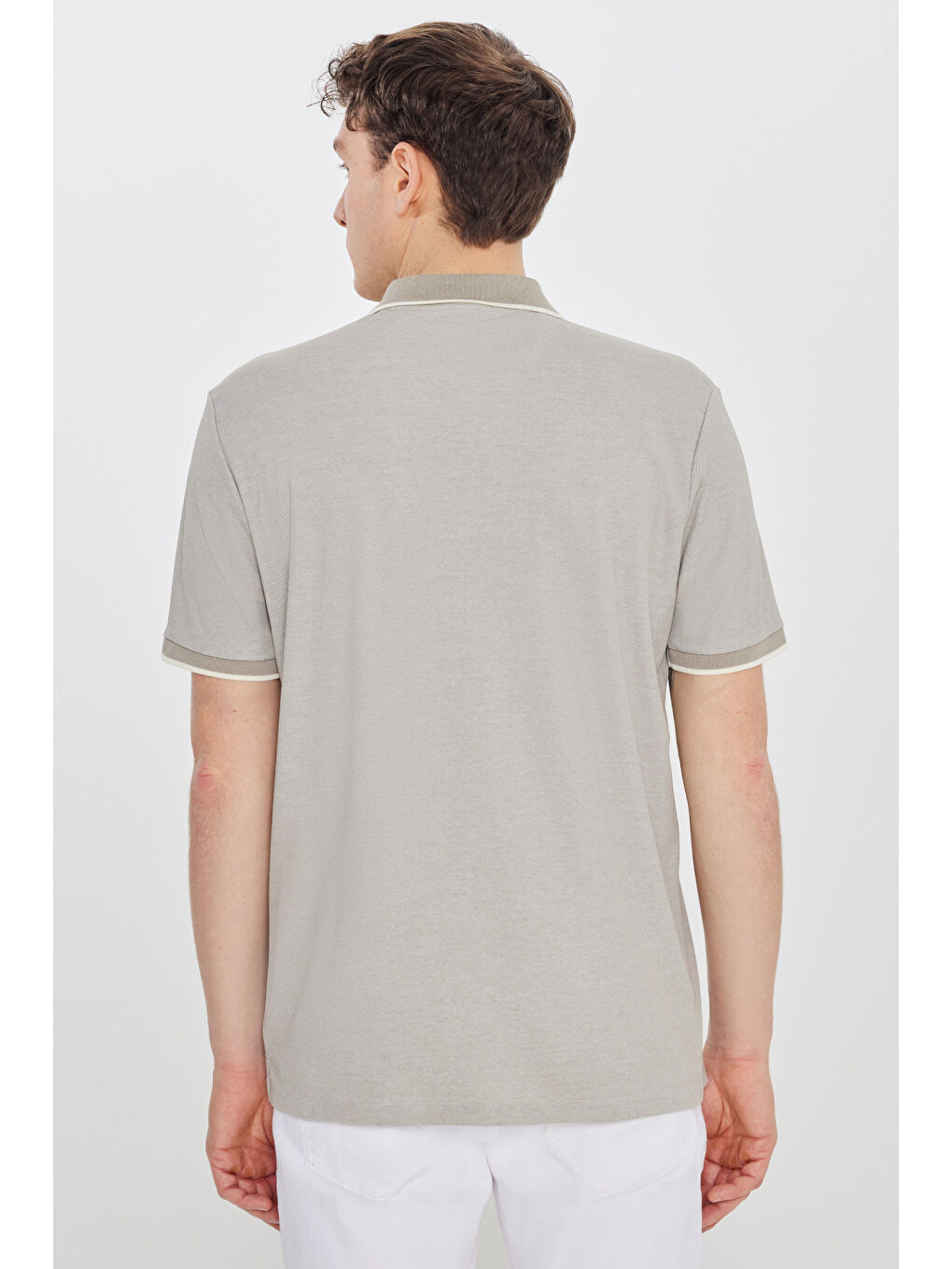 Erkek Bej Pamuklu Comfort Fit Rahat Kesim Polo Yaka Cepli Tişört-4