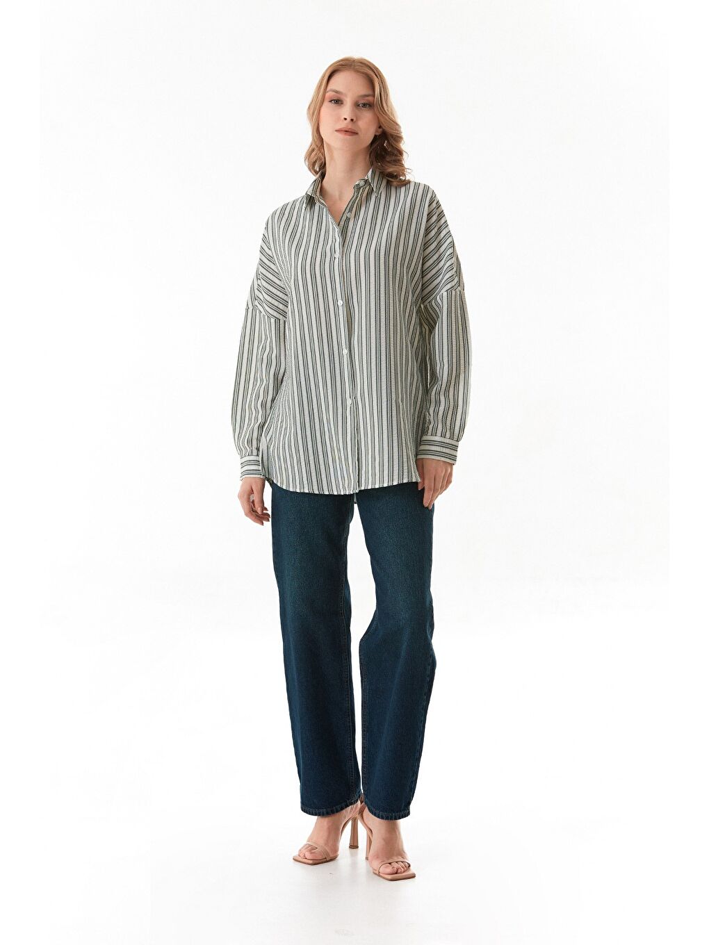 Yeşil Çizgili Düğmeli Gömlek-1