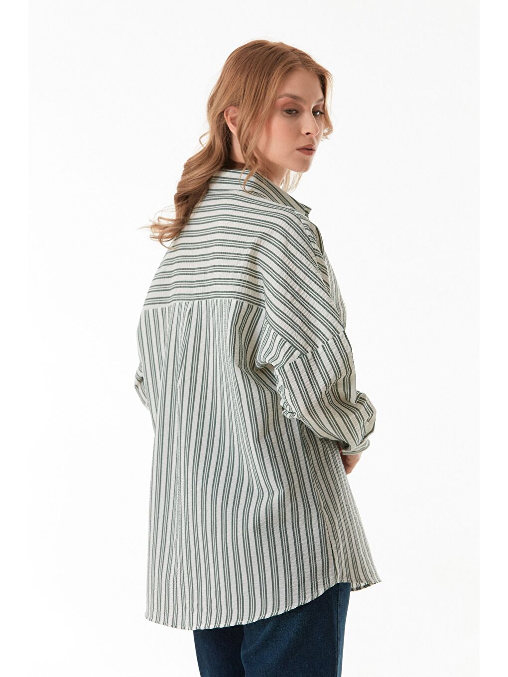 Yeşil Çizgili Düğmeli Gömlek-4