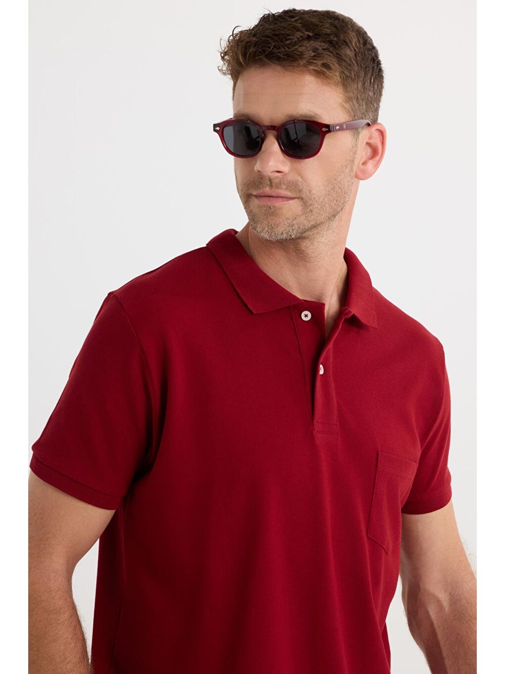 Erkek Regular Fit Klasik Kesim %100 Pamuk Düz Pike Bordo Polo Yaka Tişört-1