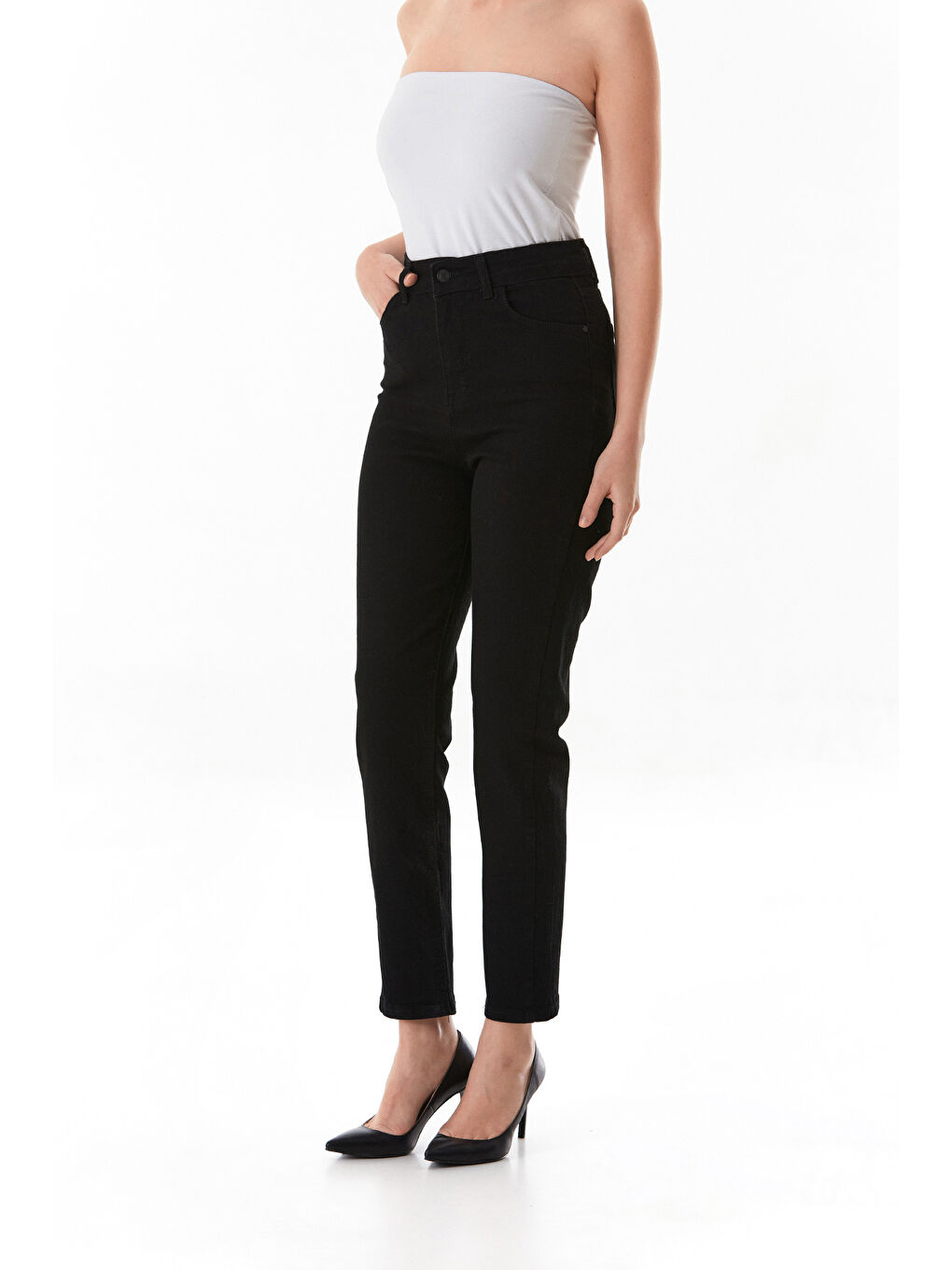 Siyah Büyük Beden Düğmeli Mom Jean-1