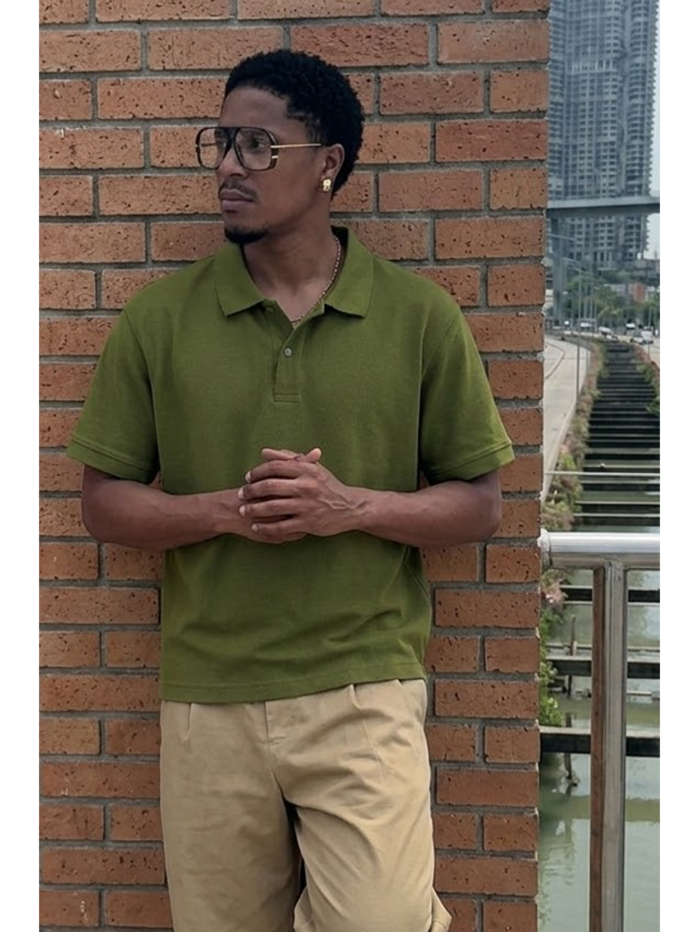 Erkek Trend Günlük Haki Polo Yaka Tişört-3