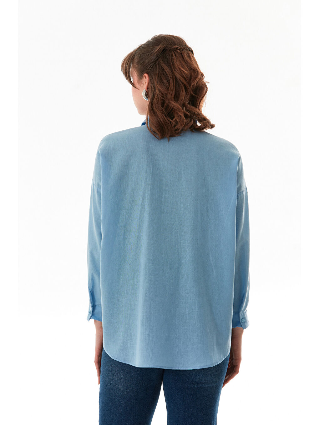 Mavi Basic Arkası Uzun Salaş Gömlek-3