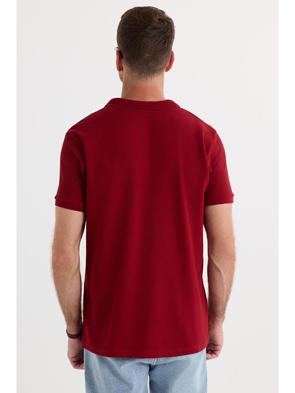Erkek Regular Fit Klasik Kesim %100 Pamuk Düz Pike Bordo Polo Yaka Tişört-6