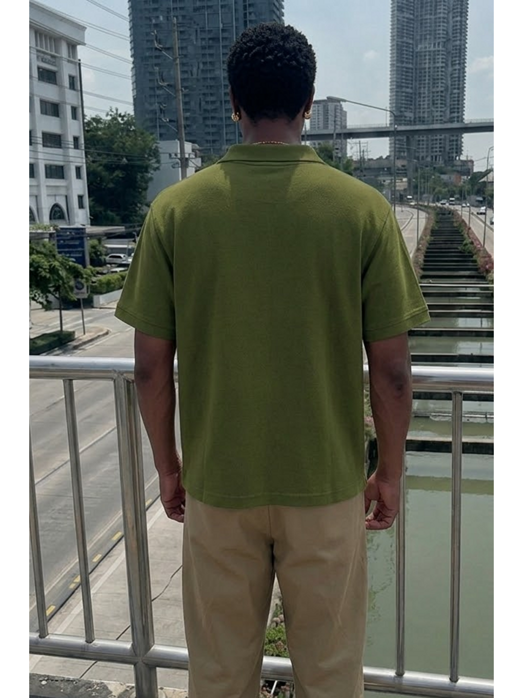 Erkek Trend Günlük Haki Polo Yaka Tişört-4
