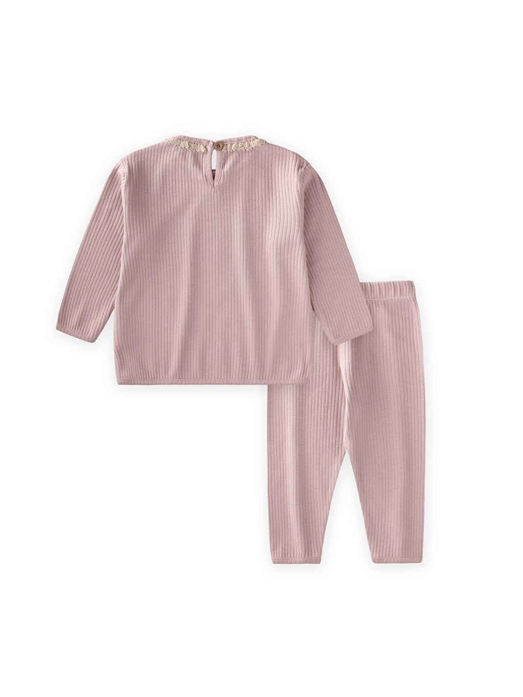 Dantelli Uzun Kollu Mevsimlik Takım 0-3 Yaş Pudra Pembe-1