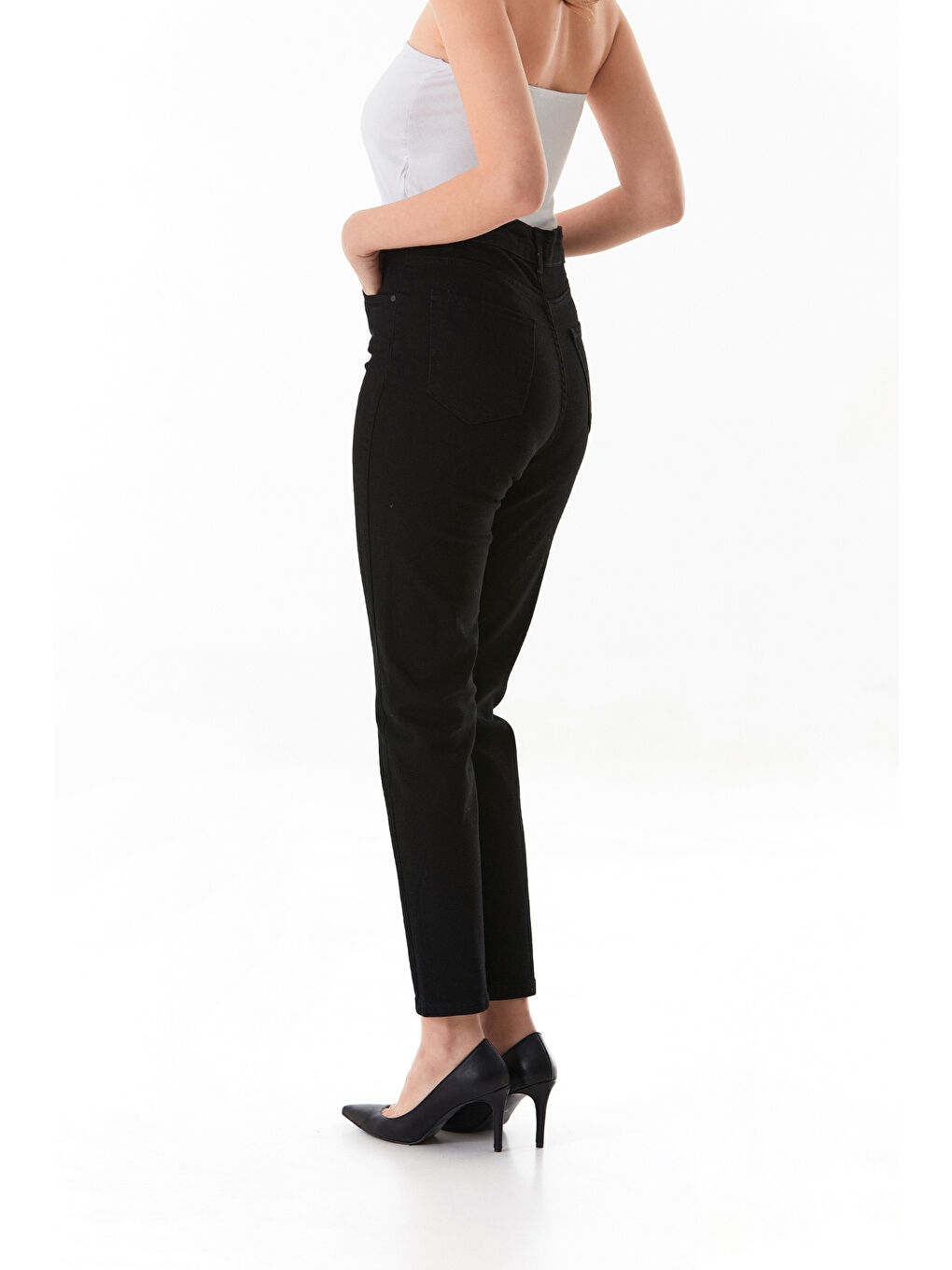 Siyah Büyük Beden Düğmeli Mom Jean-2