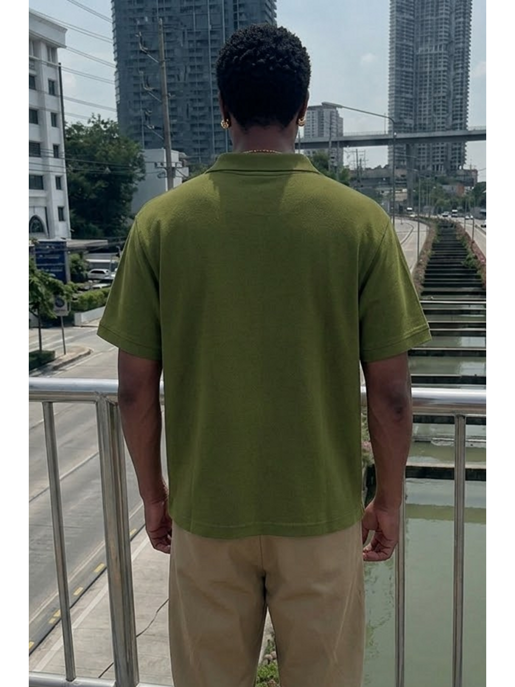Erkek Trend Günlük Haki Polo Yaka Tişört-5