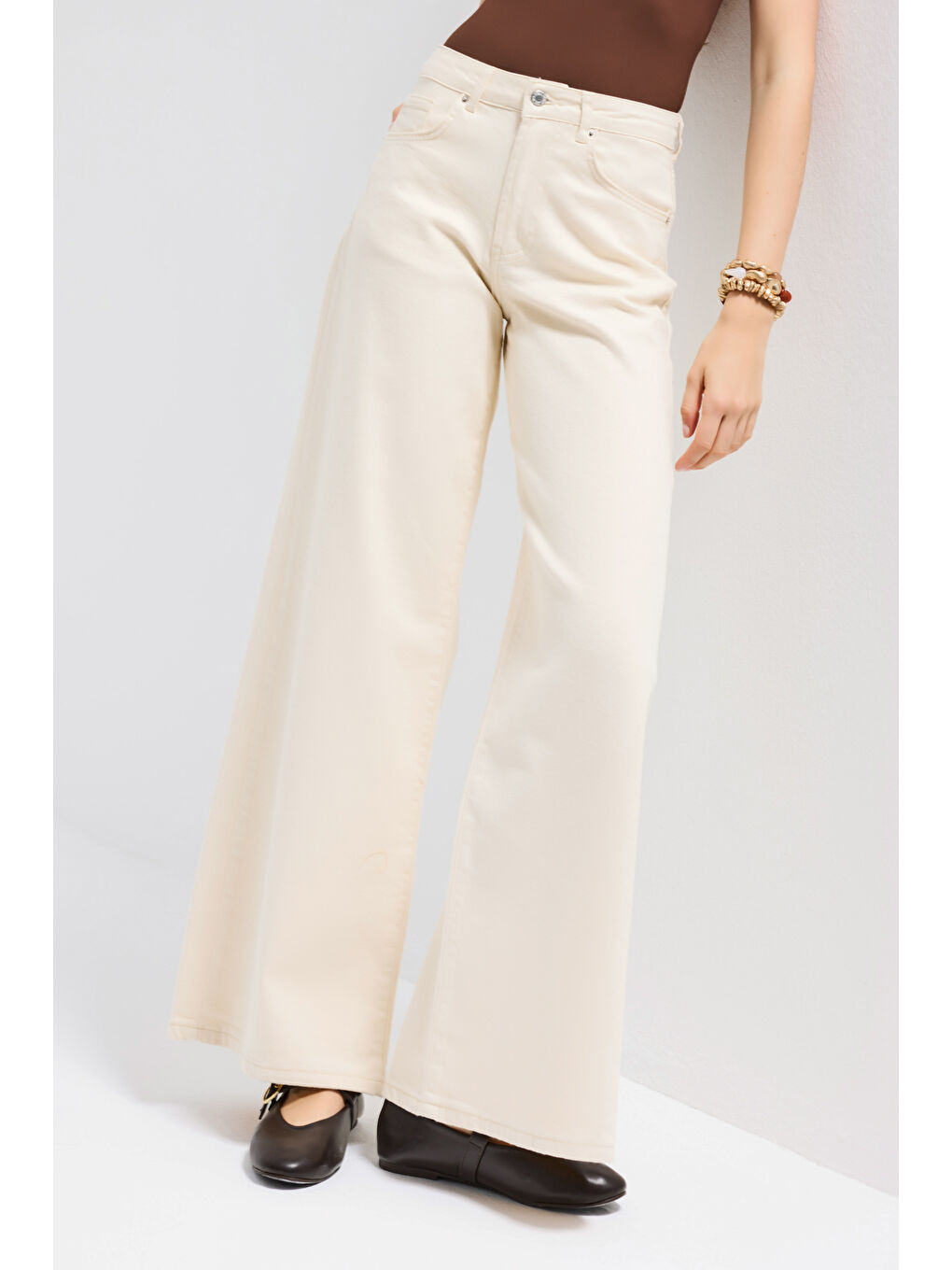 Bej Kadın Raw 7s6-69 Palazzo Fit Elastan Kumaş Denim Jean