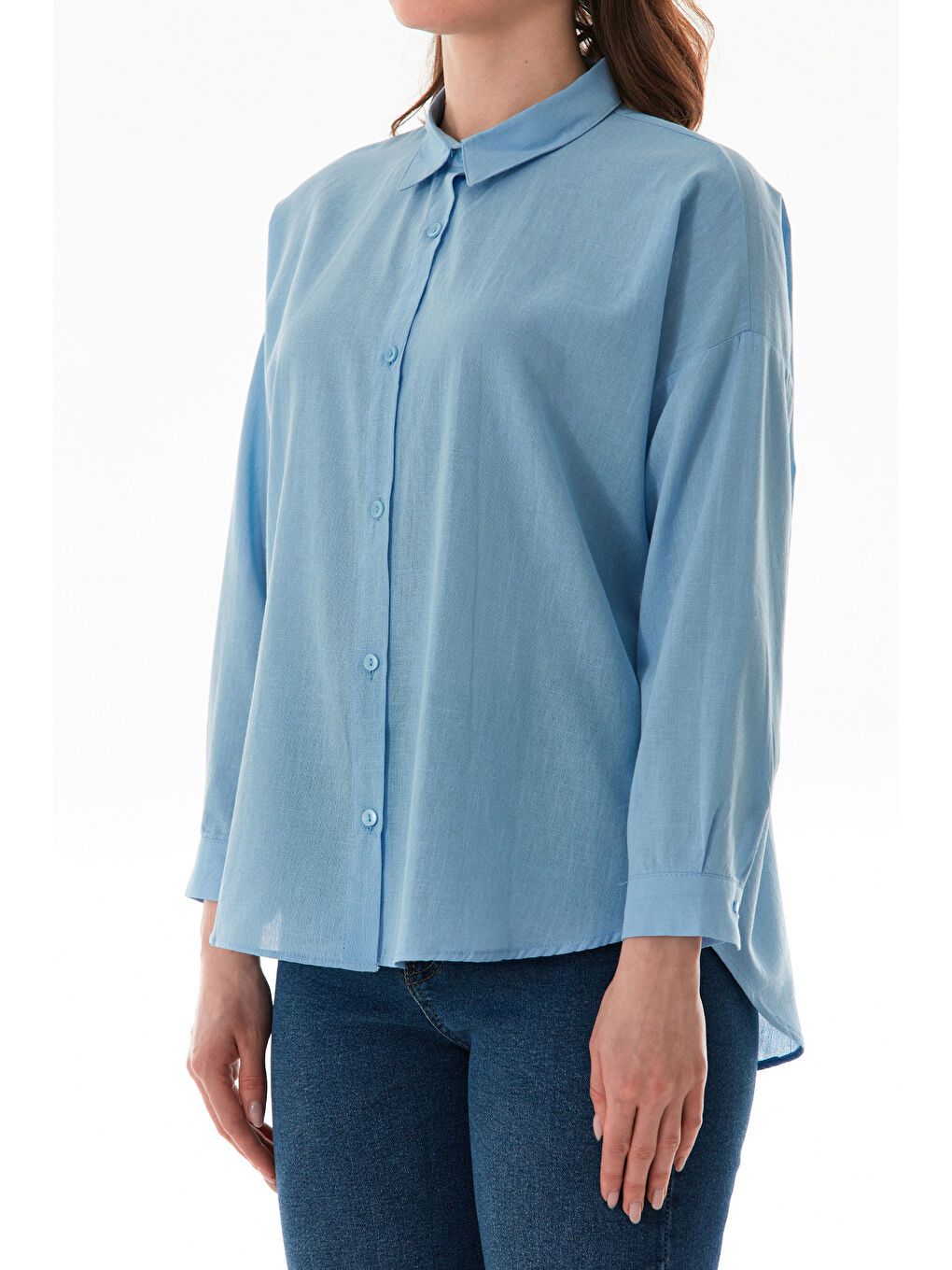 Mavi Basic Arkası Uzun Salaş Gömlek-4