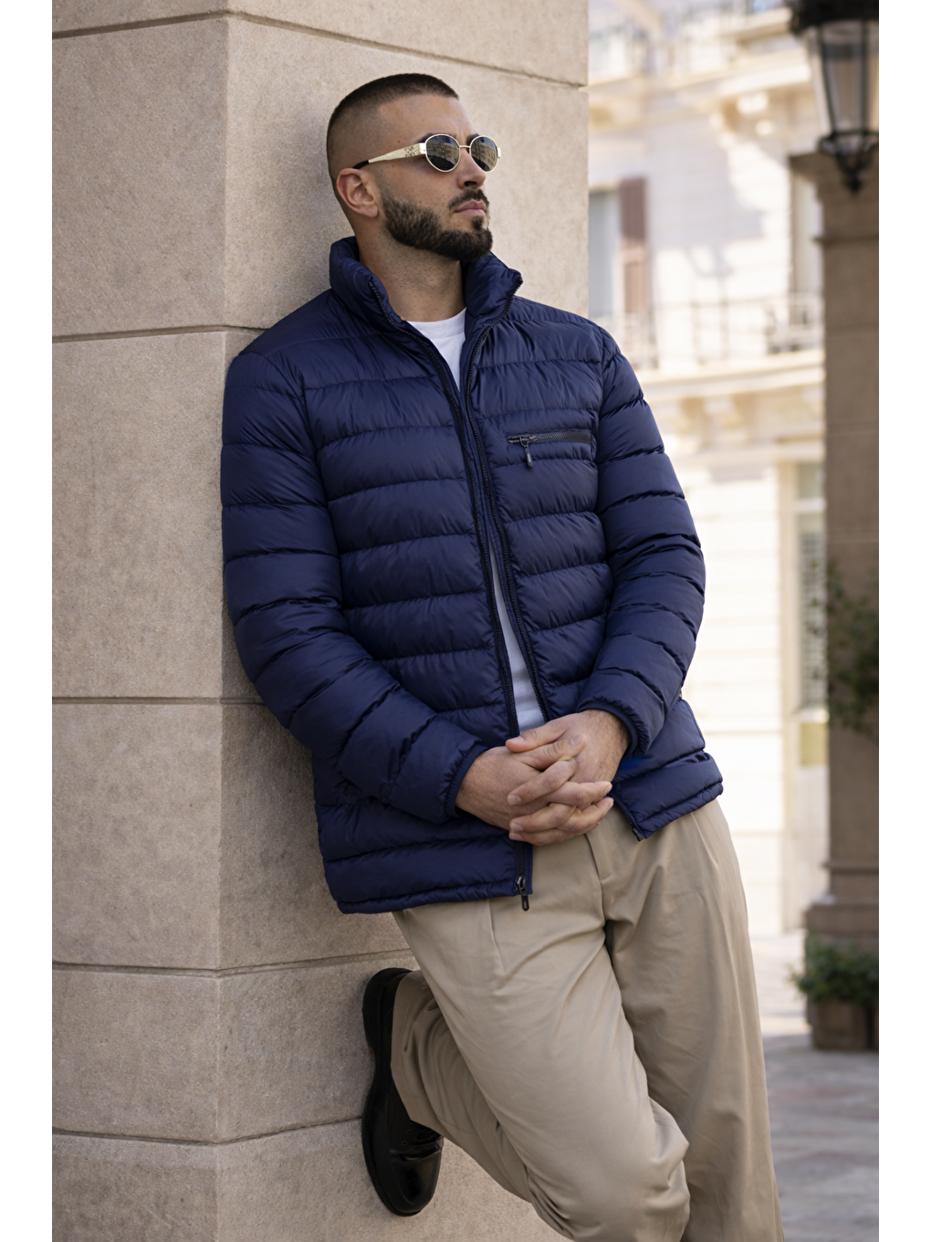 Erkek Günlük Cepli Basic Astarlı Lacivert Şişme Mont-5