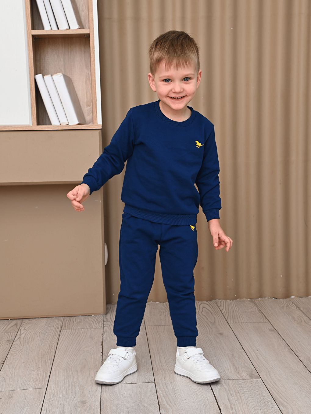 Lacivert Bisiklet Yaka Baskılı Erkek Çocuk Sweatshirt ve Eşofman Alt 2'li Takım-4