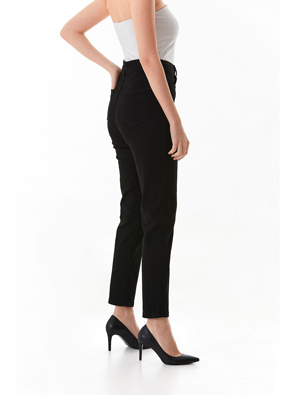 Siyah Büyük Beden Düğmeli Mom Jean-4