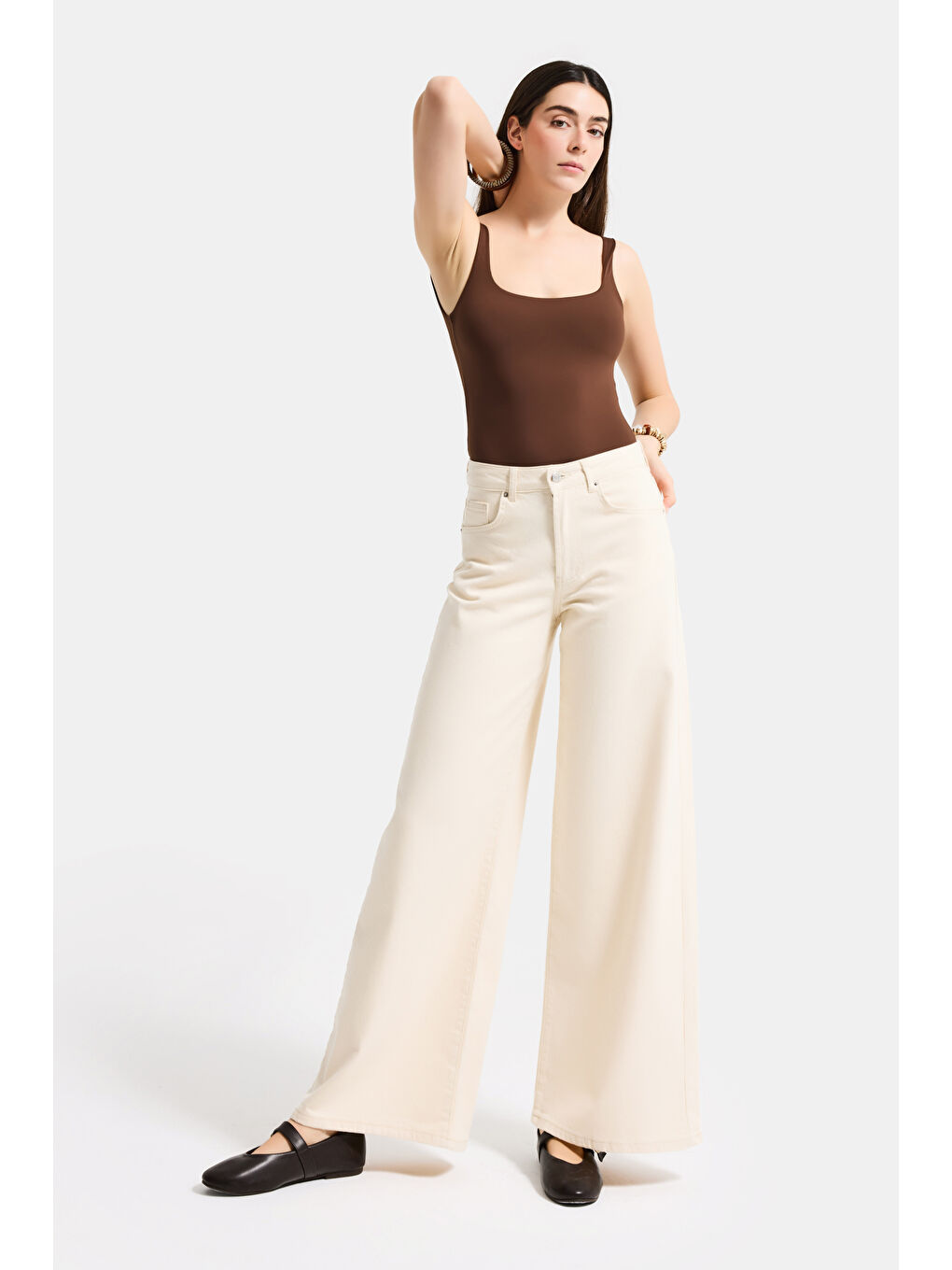 Bej Kadın Raw 7s6-69 Palazzo Fit Elastan Kumaş Denim Jean-1