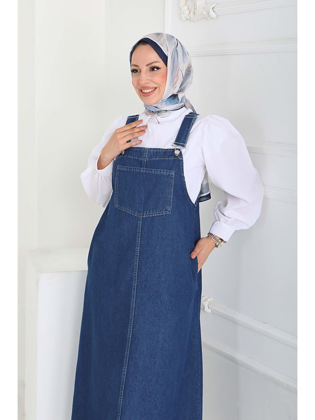 Cep Detaylı Askılı Jean Salopet Koyu Mavi - 27833-KOYU-MAVI-1